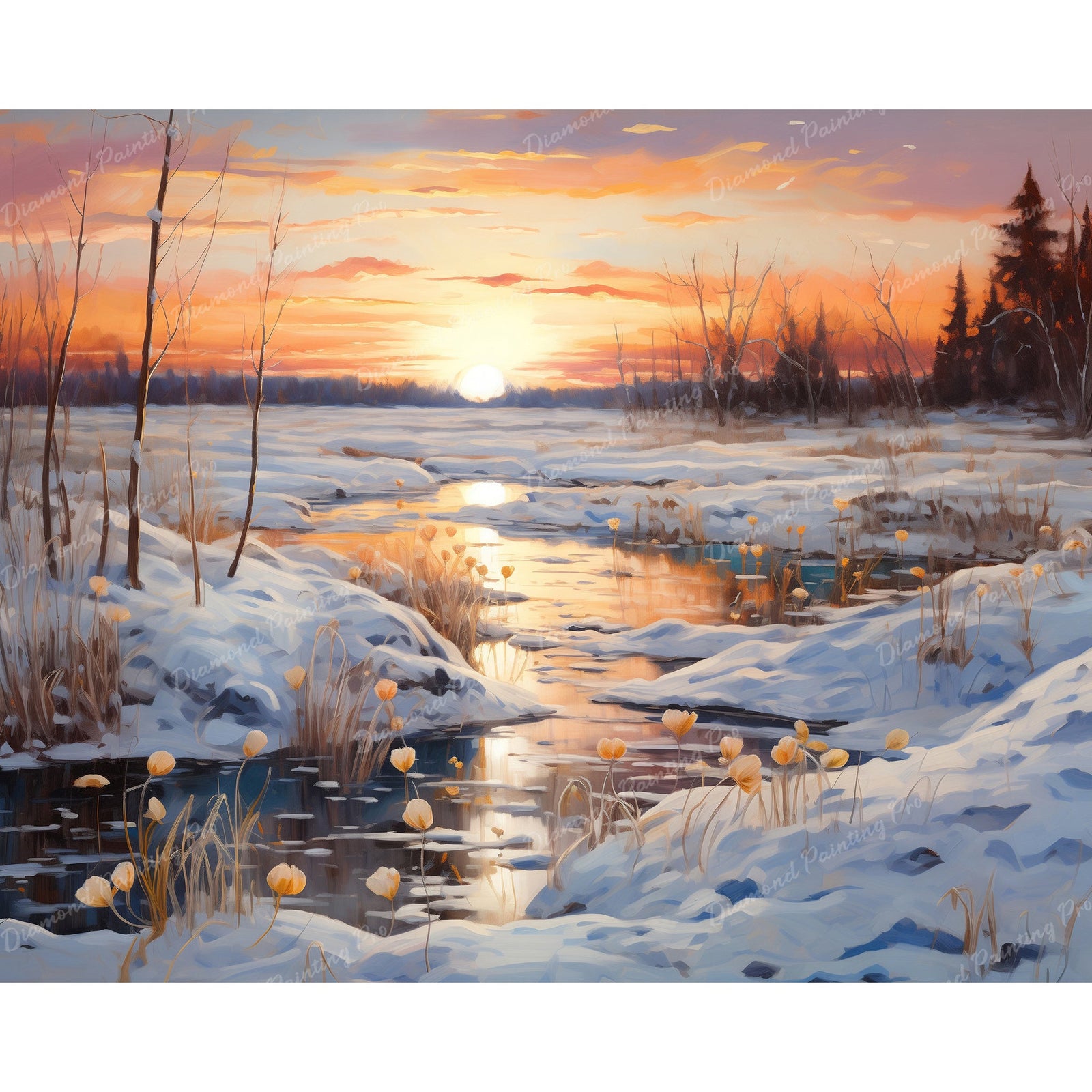 Snowy Creek Dawn | Diamond Painting Design - Full Drill Diamond Art with 5d Square or Round Diamonds - AB Drills Available