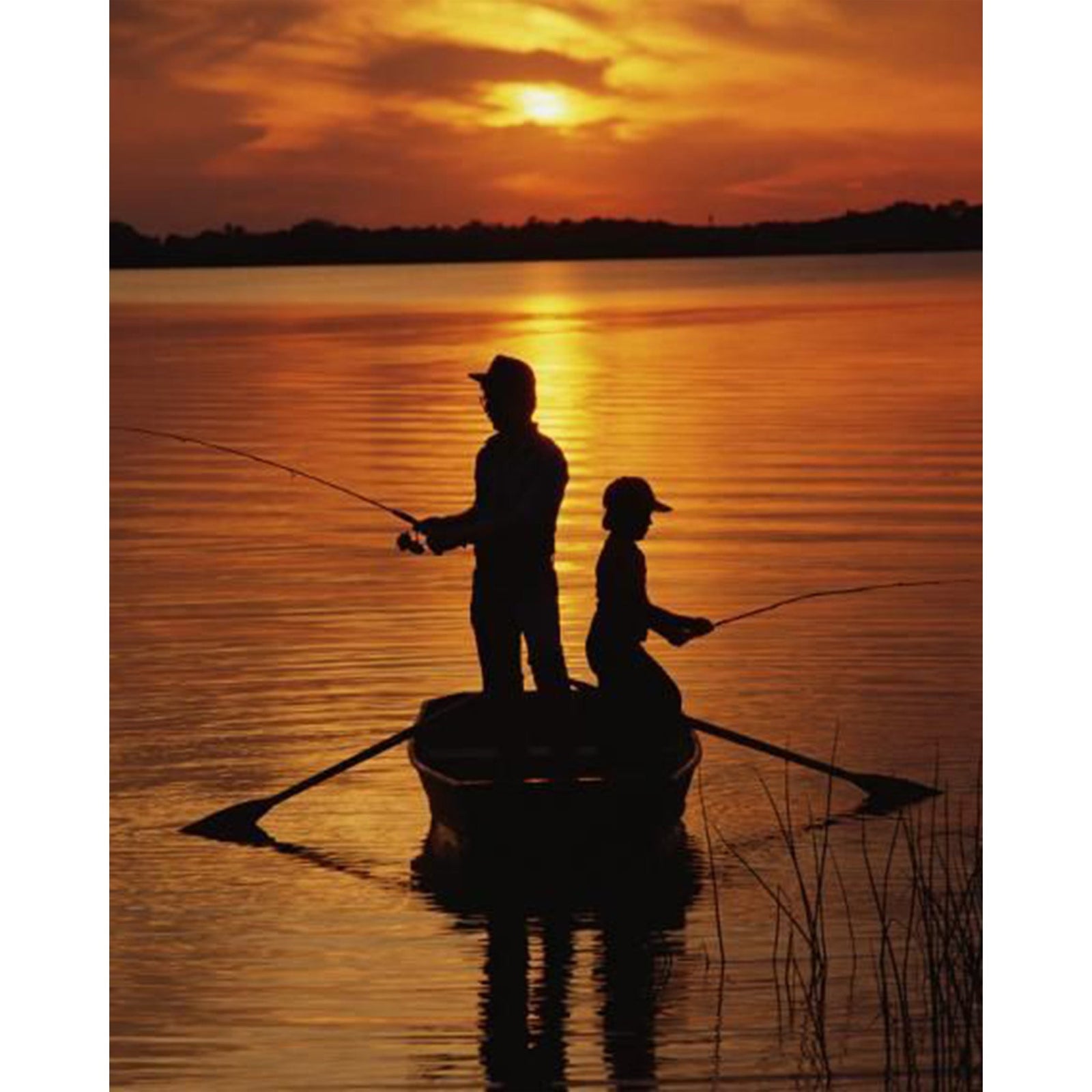 Father and Son Fishing Silhouette | Diamond Painting Design - Full Drill Diamond Art with 5d Square or Round Diamonds - AB Drills Available