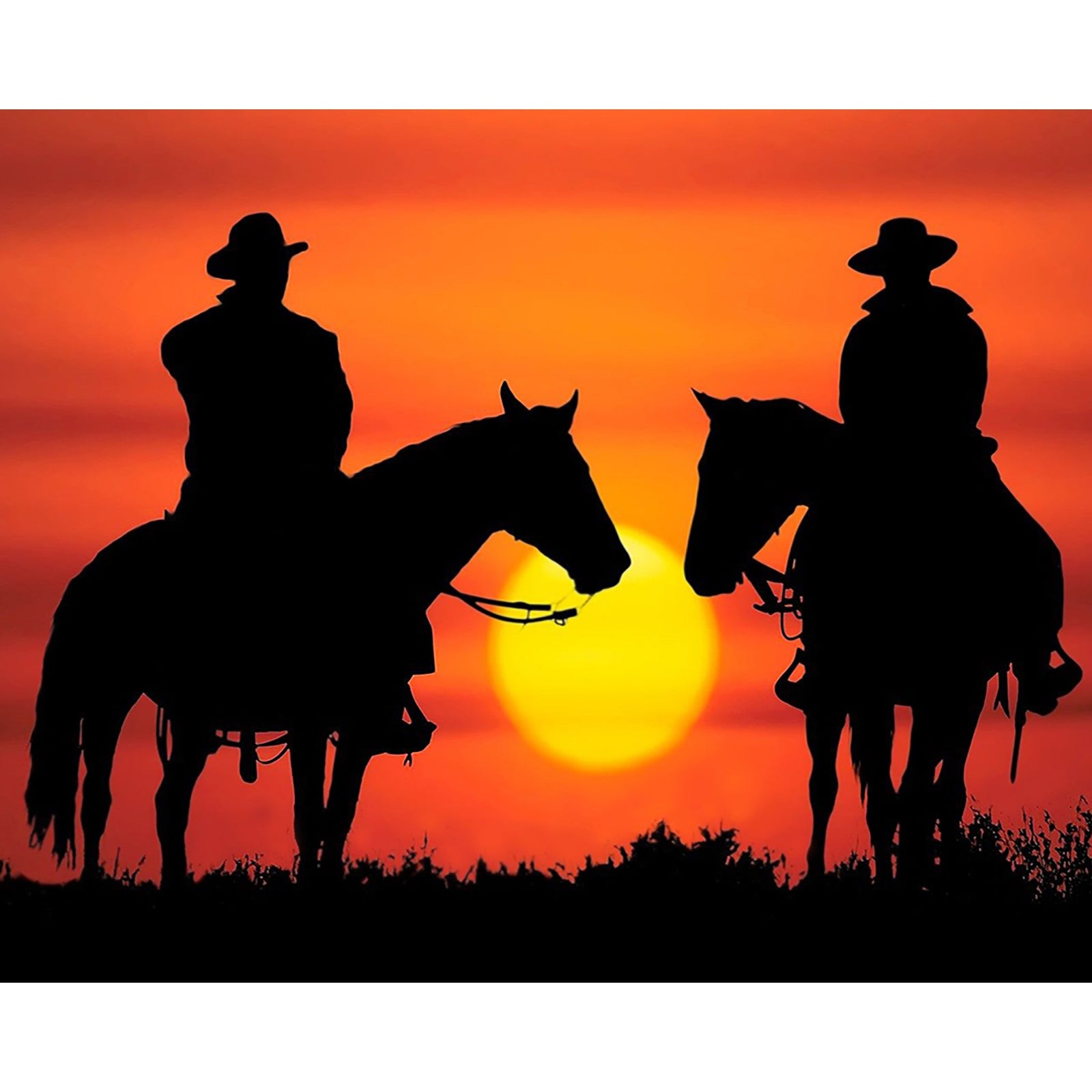 Cowboys Silhouette Sunset | Diamond Painting Design - Full Drill Diamond Art with 5d Square or Round Diamonds - AB Drills Available