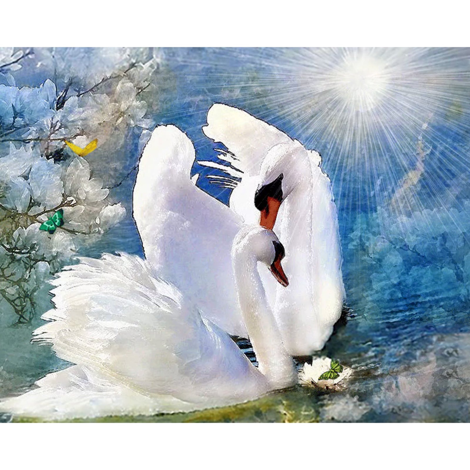 Swans Dreamy Embrace | Diamond Painting Design - Full Drill Diamond Art with 5d Square or Round Diamonds - AB Drills Available