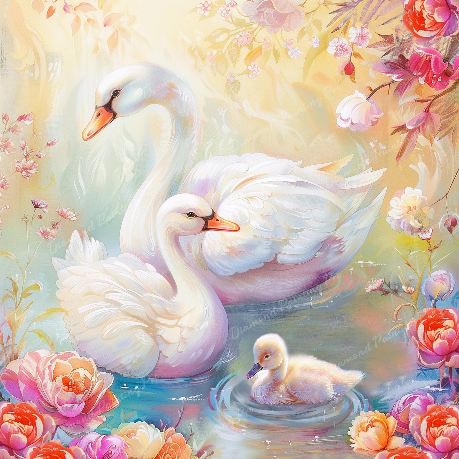 Swan Family Grace | Diamond Painting Design - Full Drill Diamond Art with 5d Square or Round Diamonds - AB Drills Available