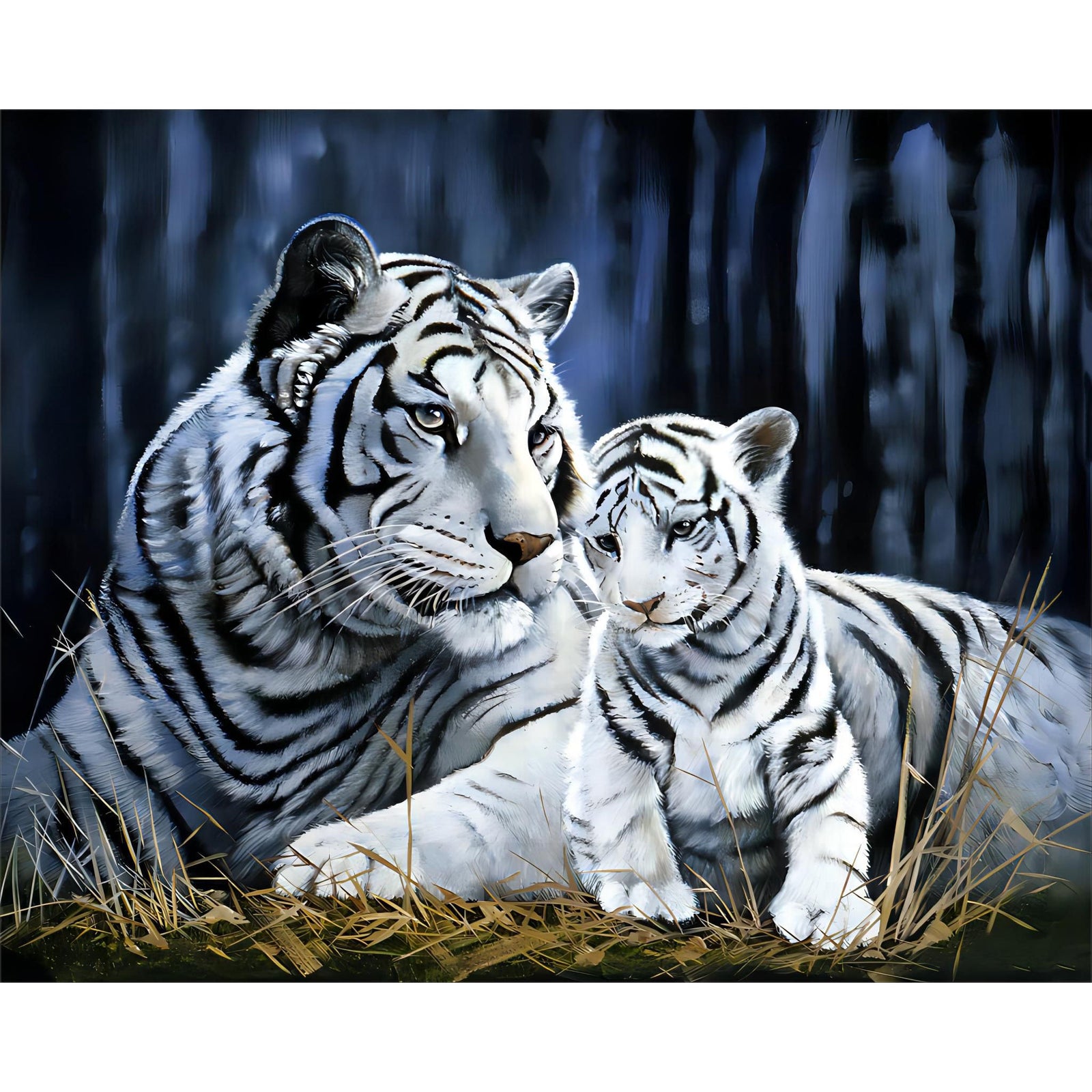 White Tiger and Her Cub | Diamond Painting Design - Full Drill Diamond Art with 5d Square or Round Diamonds - AB Drills Available