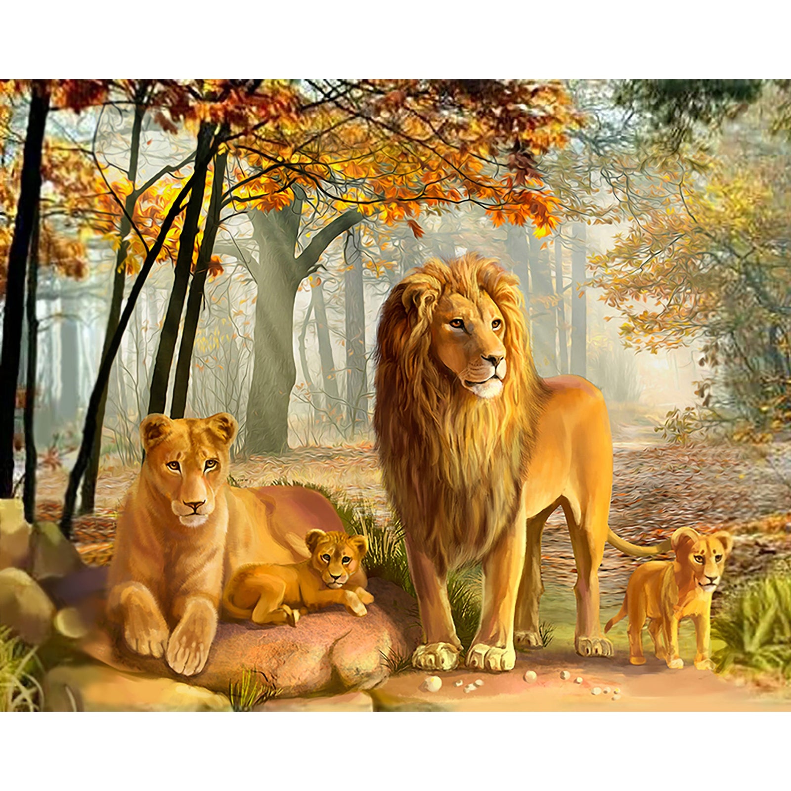 Happy Lion Family | Diamond Painting Design - Full Drill Diamond Art with 5d Square or Round Diamonds - AB Drills Available