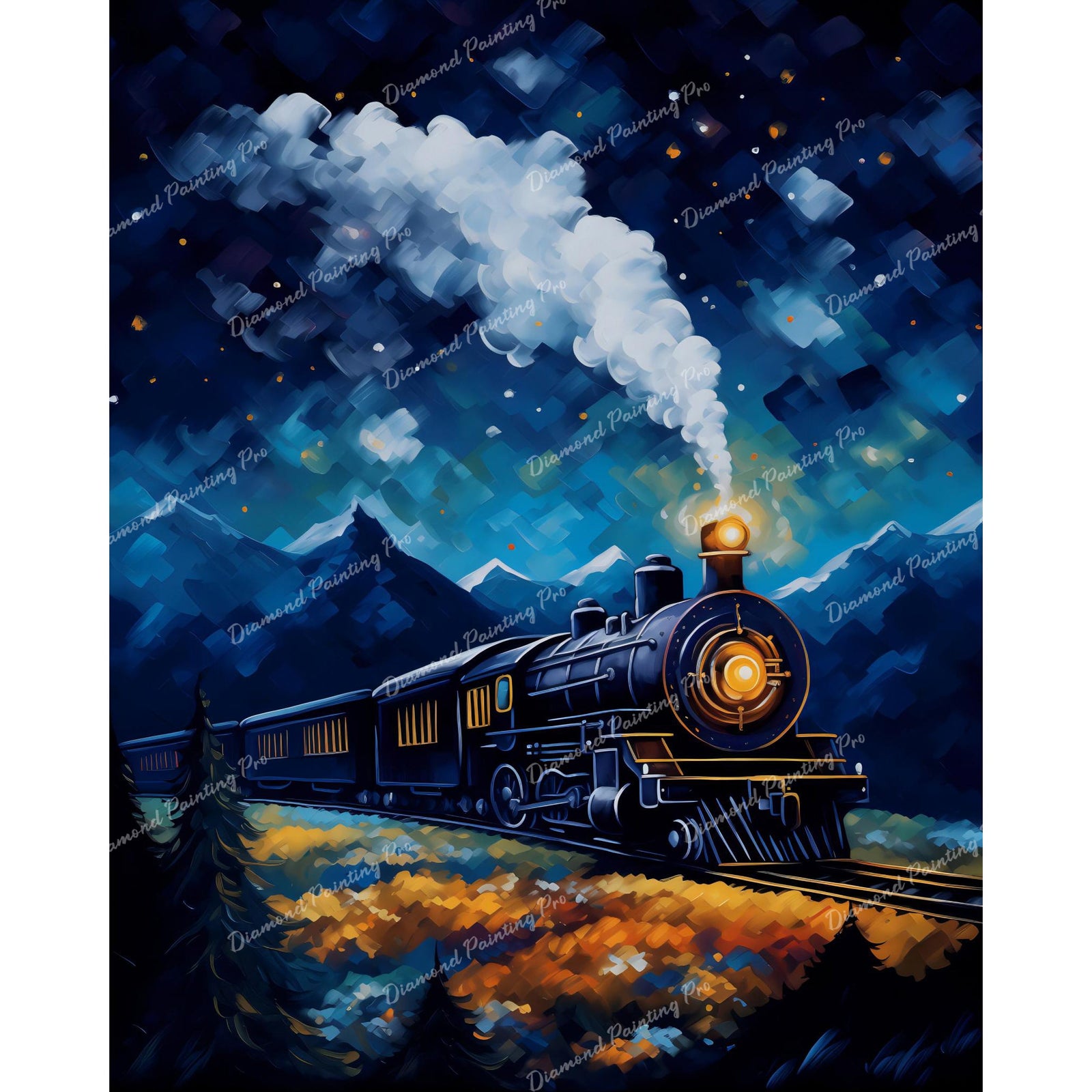 Starry Night Express | Diamond Painting Design - Full Drill Diamond Art with 5d Square or Round Diamonds - AB Drills Available