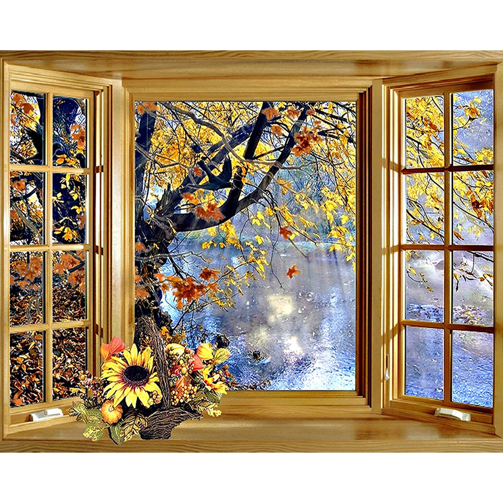 Autumn Through Window | Diamond Painting Design - Full Drill Diamond Art with 5d Square or Round Diamonds - AB Drills Available