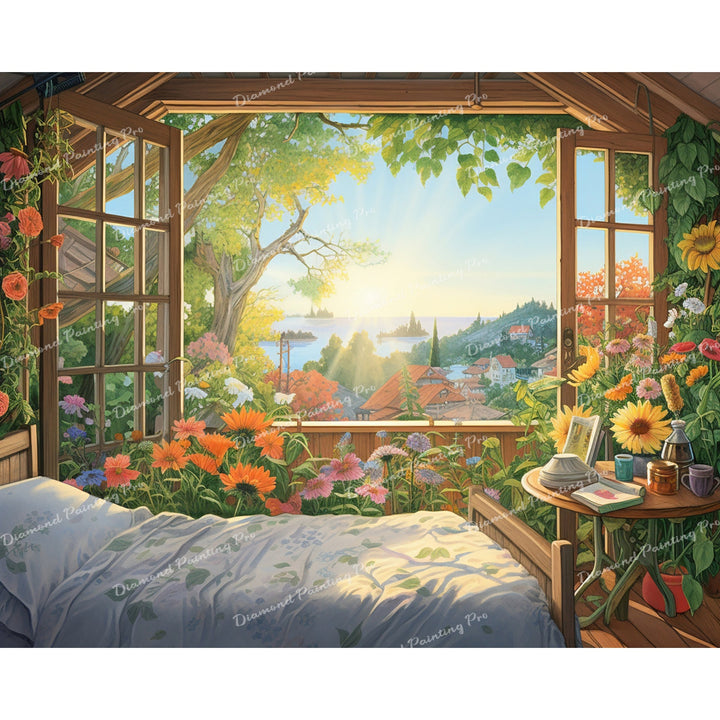 Bedroom Sunrise Haven | Diamond Painting