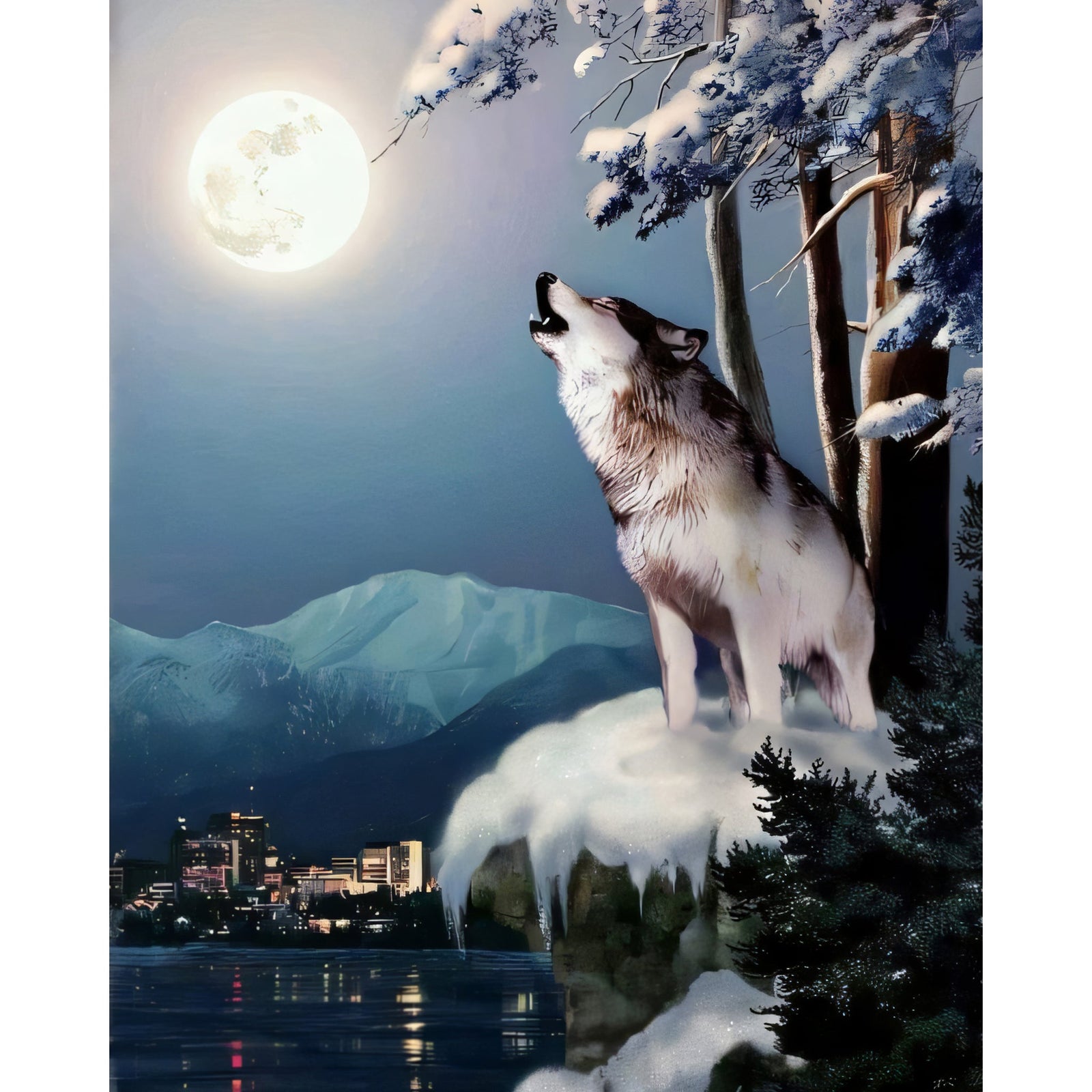 Wolf on the Doorstep of Civilization | Diamond Painting Design - Full Drill Diamond Art with 5d Square or Round Diamonds - AB Drills Available