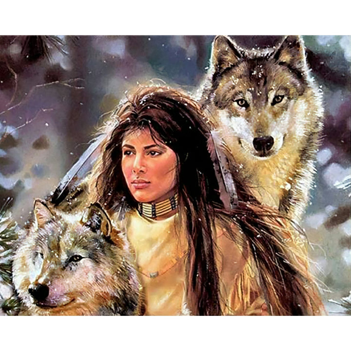 Woman and wolves | Diamond Painting