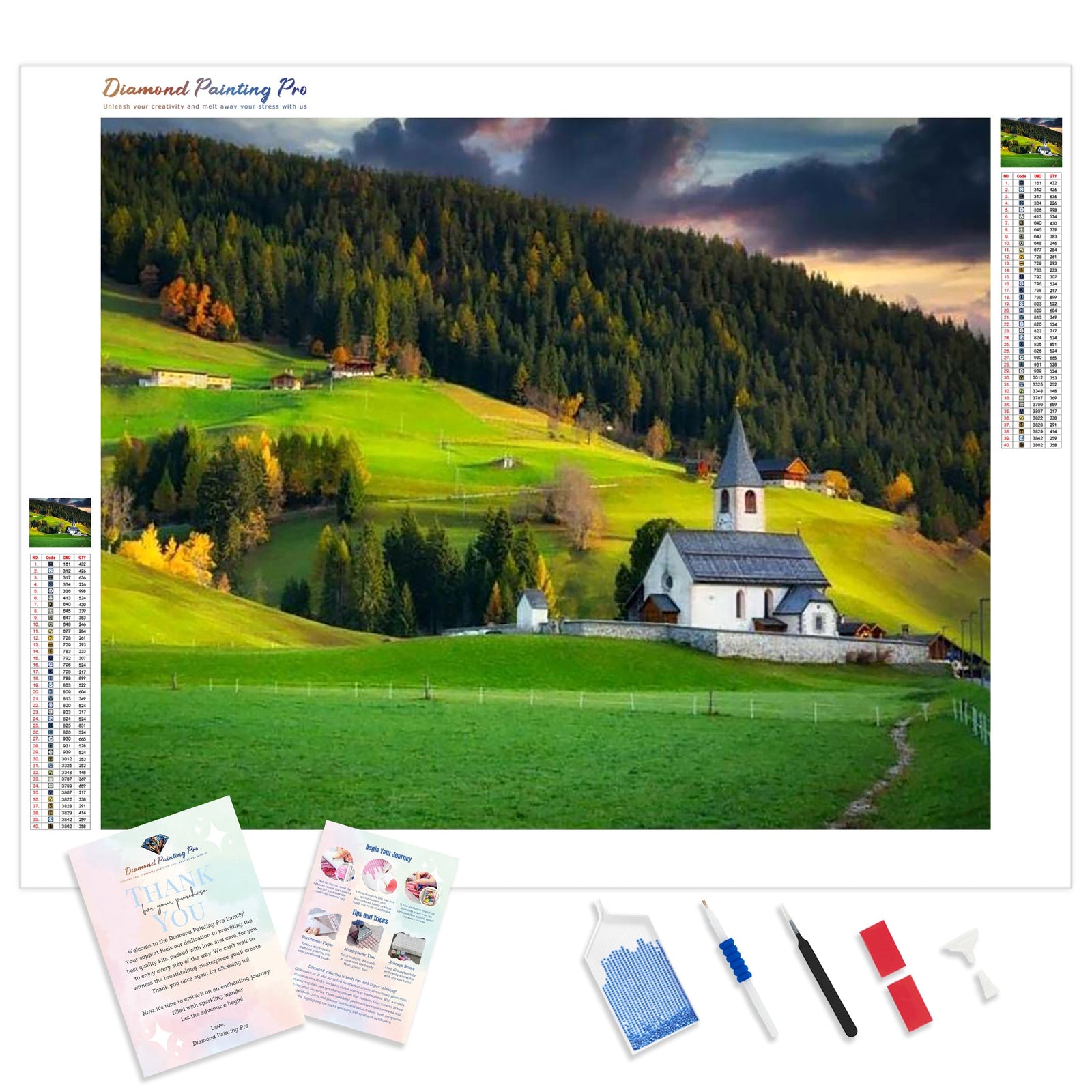 Idyllic Small Church | Diamond Painting Kit - Full Drill - Square or Round Diamonds with AB Drills Option