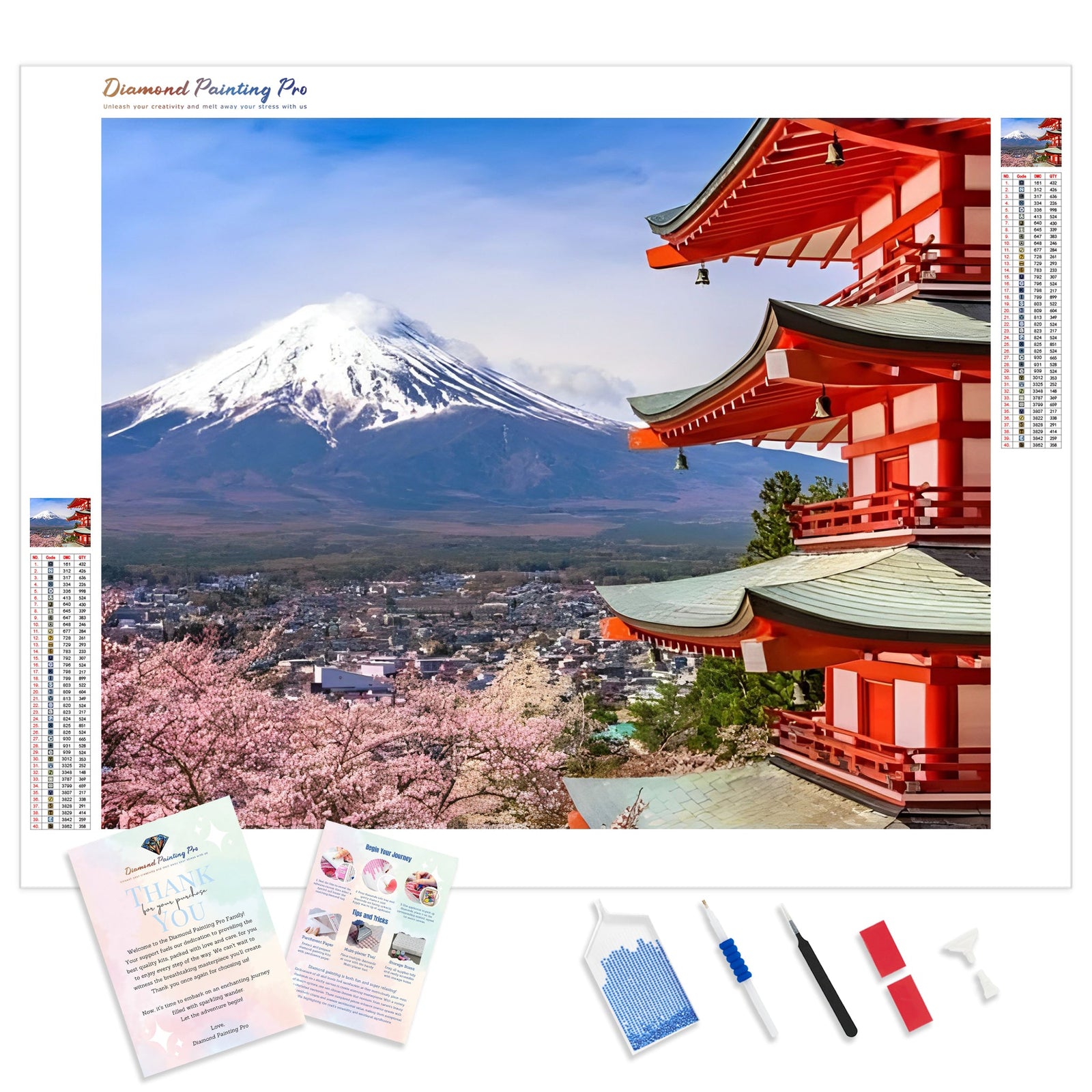 Pagoda by Mount Fuji | Diamond Painting Kit - Full Drill - Square or Round Diamonds with AB Drills Option