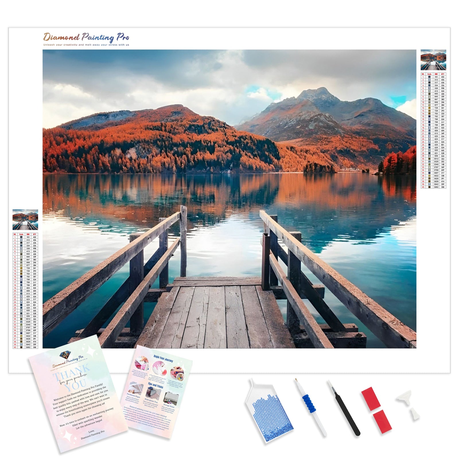 Wooden Pier on Autumn lake Sils | Diamond Painting Kit - Full Drill - Square or Round Diamonds with AB Drills Option