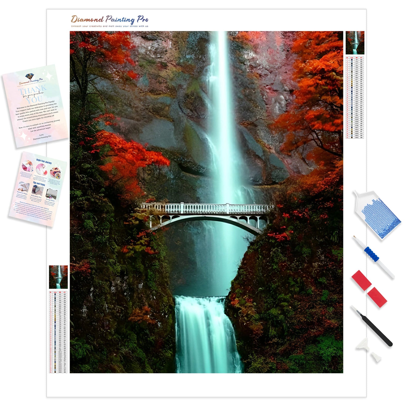 Multnomah Waterfall | Diamond Painting Kit - Full Drill - Square or Round Diamonds with AB Drills Option