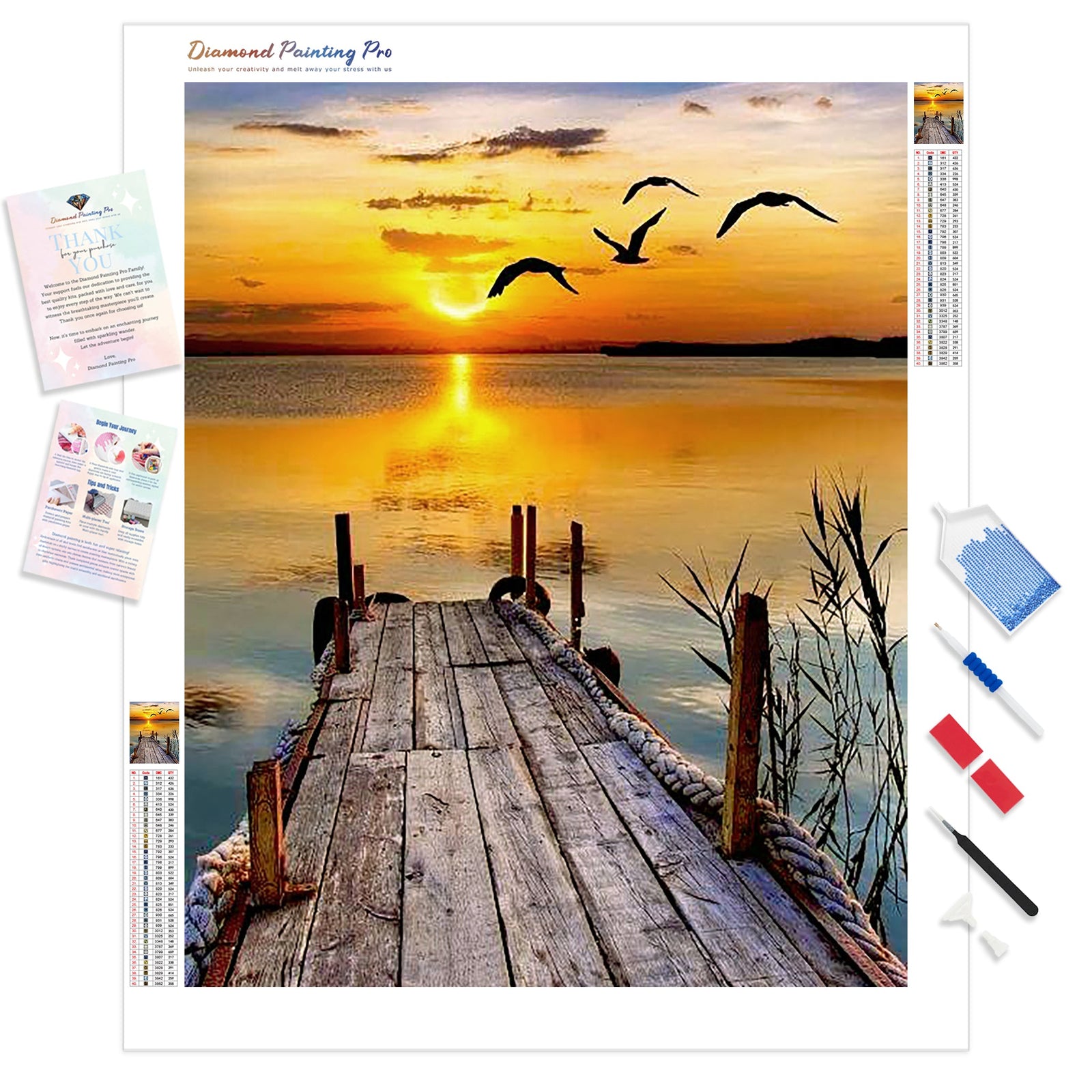 Lakeside Sunset Jetty Bliss | Diamond Painting Kit - Full Drill - Square or Round Diamonds with AB Drills Option