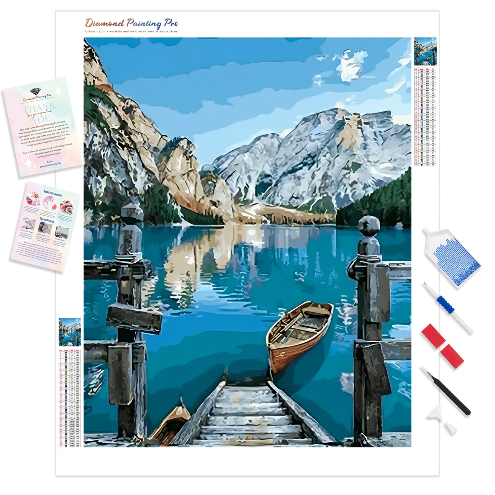 Boat on the Lake | Diamond Painting Kit - Full Drill - Square or Round Diamonds with AB Drills Option