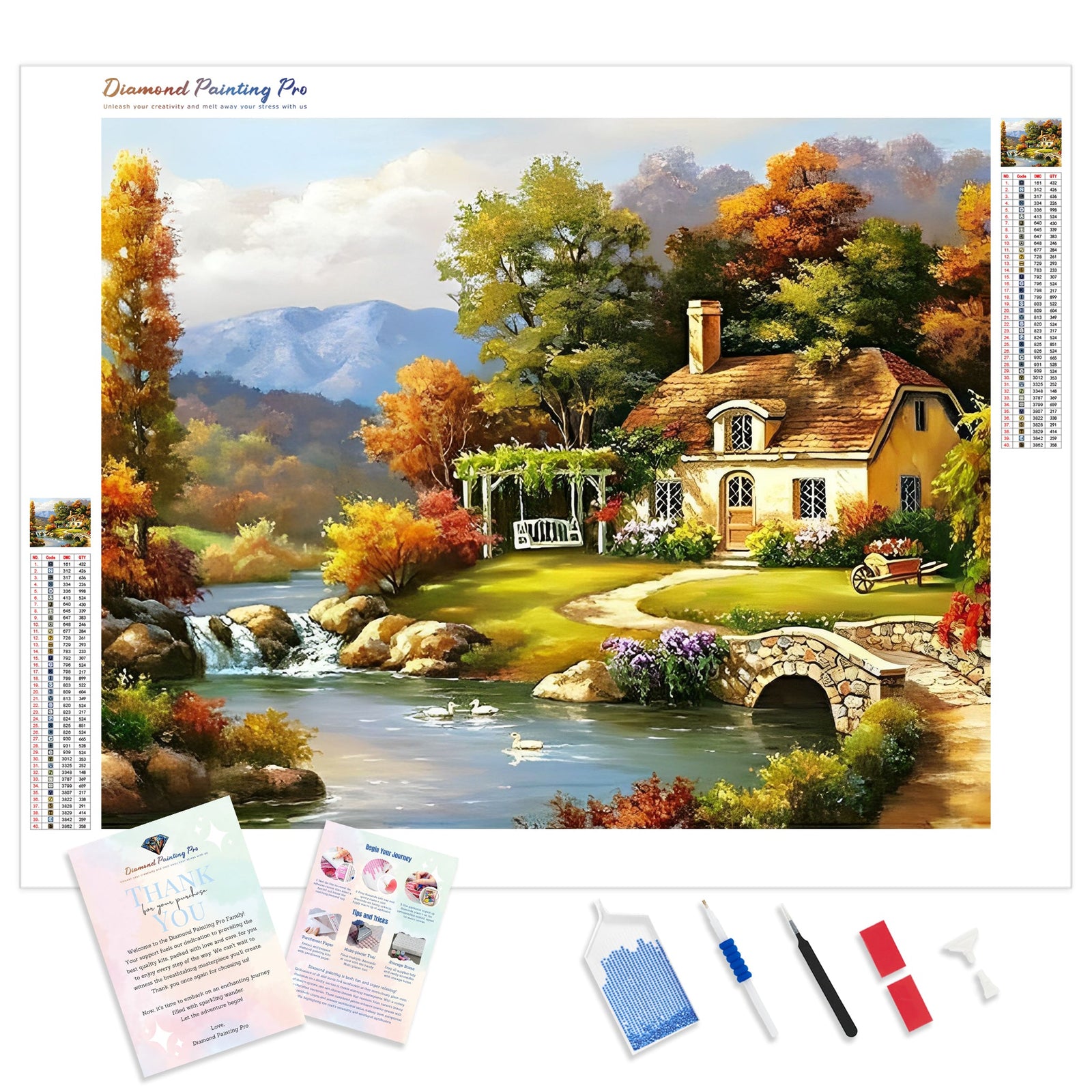 Autumn Cottage by the River | Diamond Painting Kit - Full Drill - Square or Round Diamonds with AB Drills Option