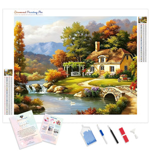 Autumn Cottage by the River | Diamond Painting