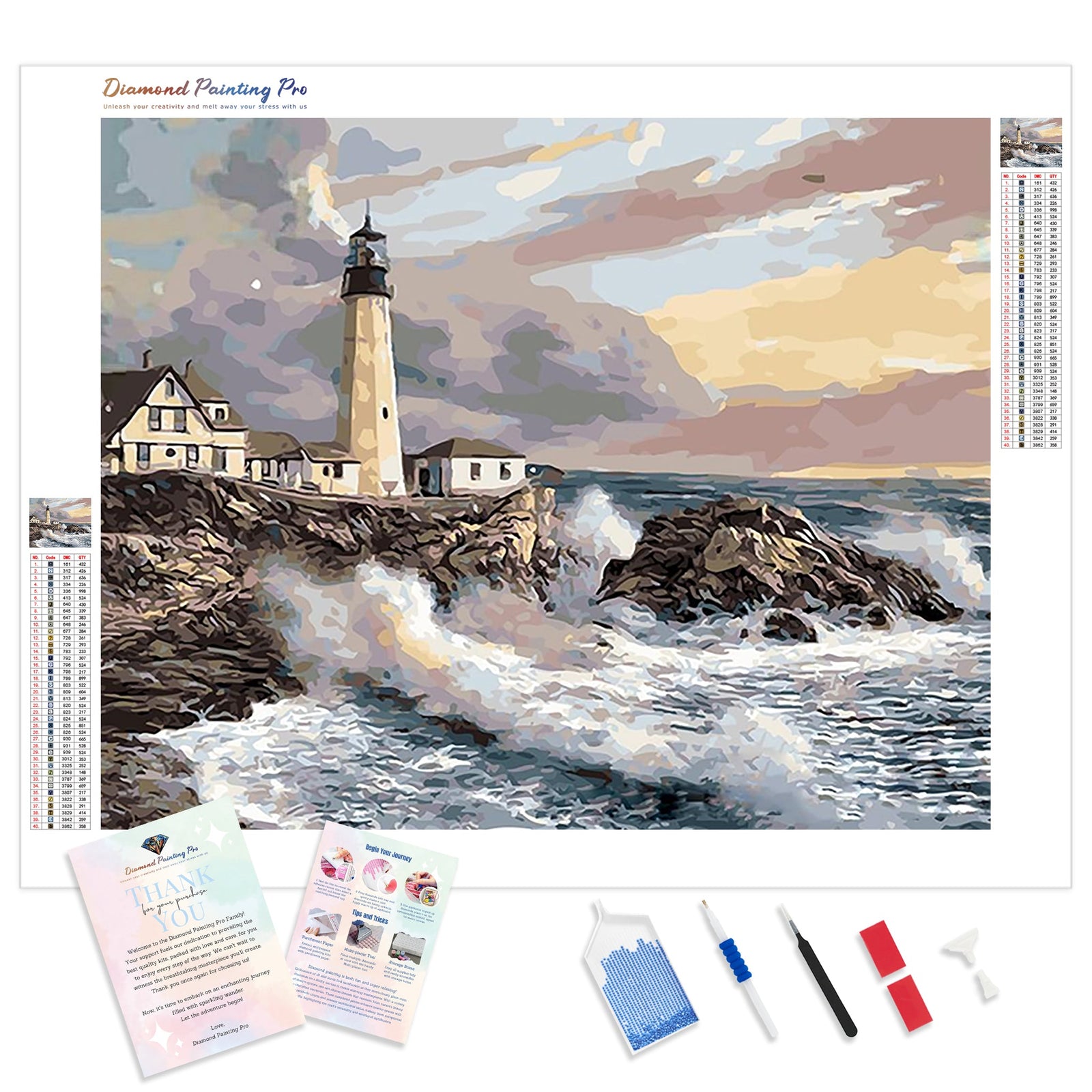 Stormy Seas Lighthouse | Diamond Painting Kit - Full Drill - Square or Round Diamonds with AB Drills Option