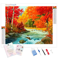 River Flows in Autumn Forest | Diamond Painting