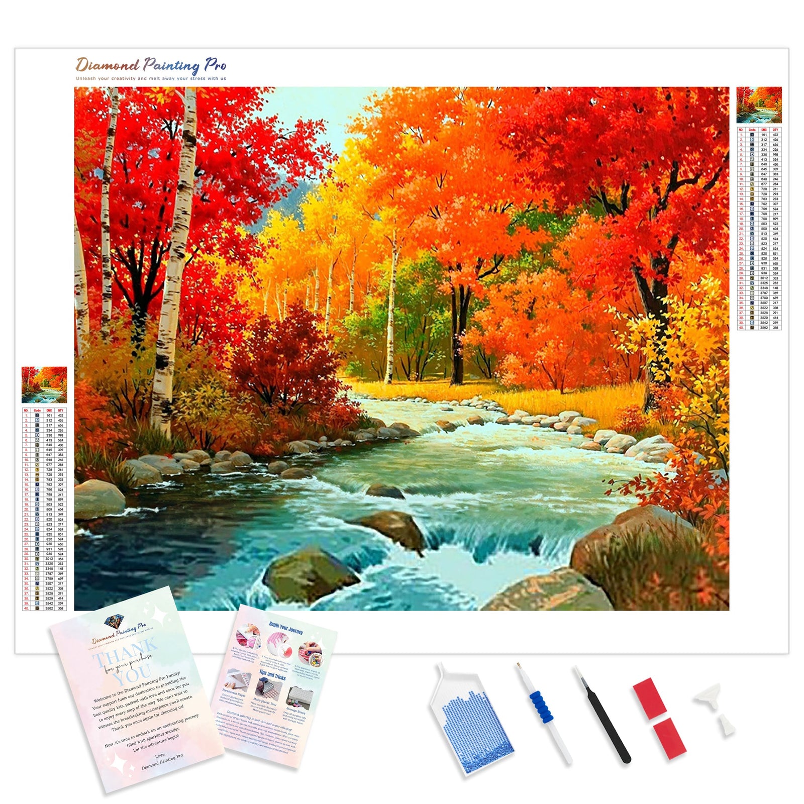 River Flows in Autumn Forest | Diamond Painting Kit - Full Drill - Square or Round Diamonds with AB Drills Option