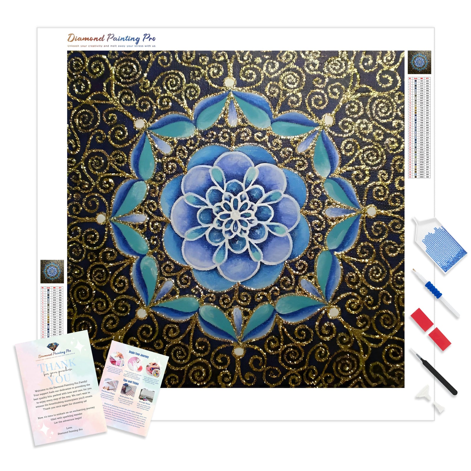 Mandalas in Blue and Gold | Diamond Painting Kit - Full Drill - Square or Round Diamonds with AB Drills Option