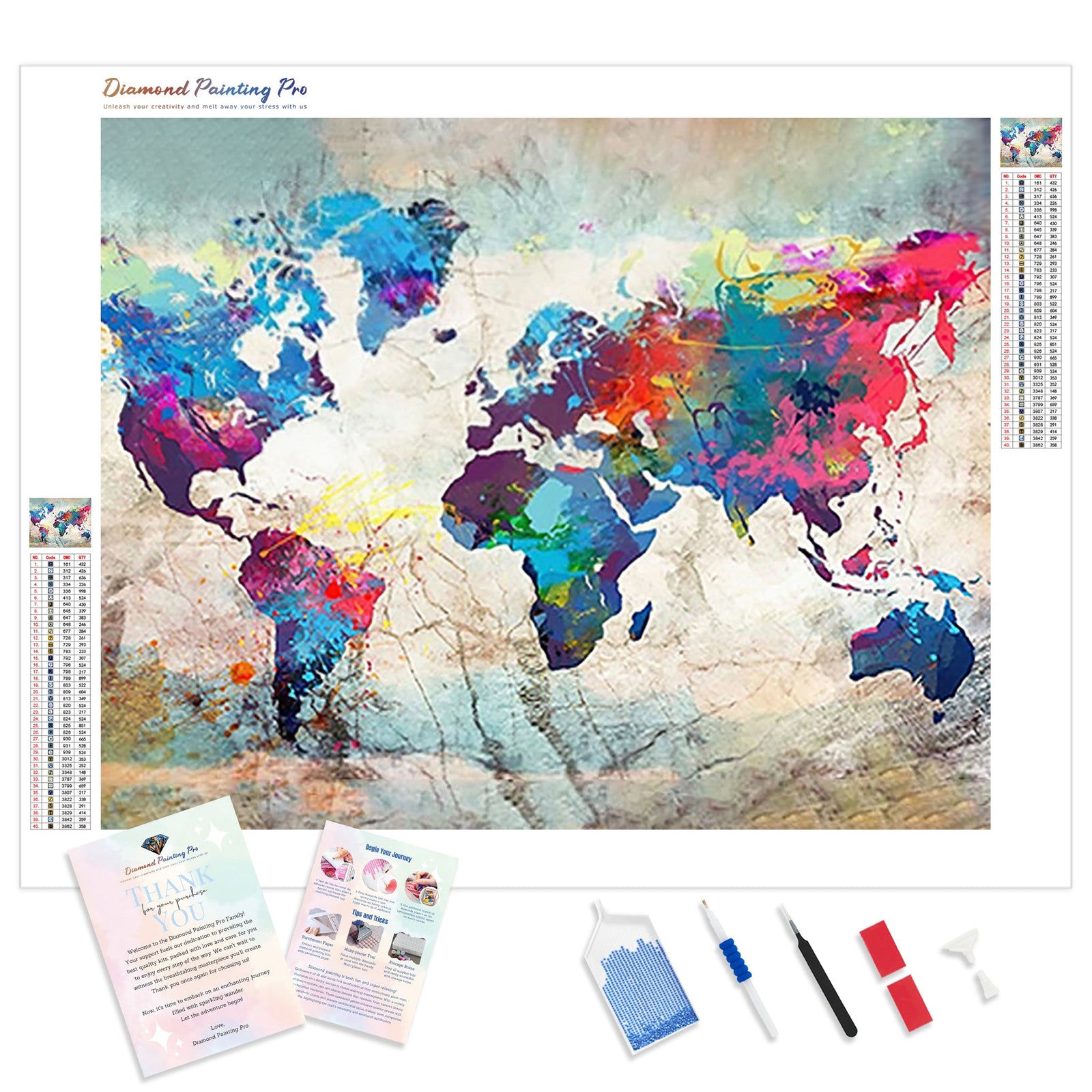 Colorful Map | Diamond Painting Kit - Full Drill - Square or Round Diamonds with AB Drills Option