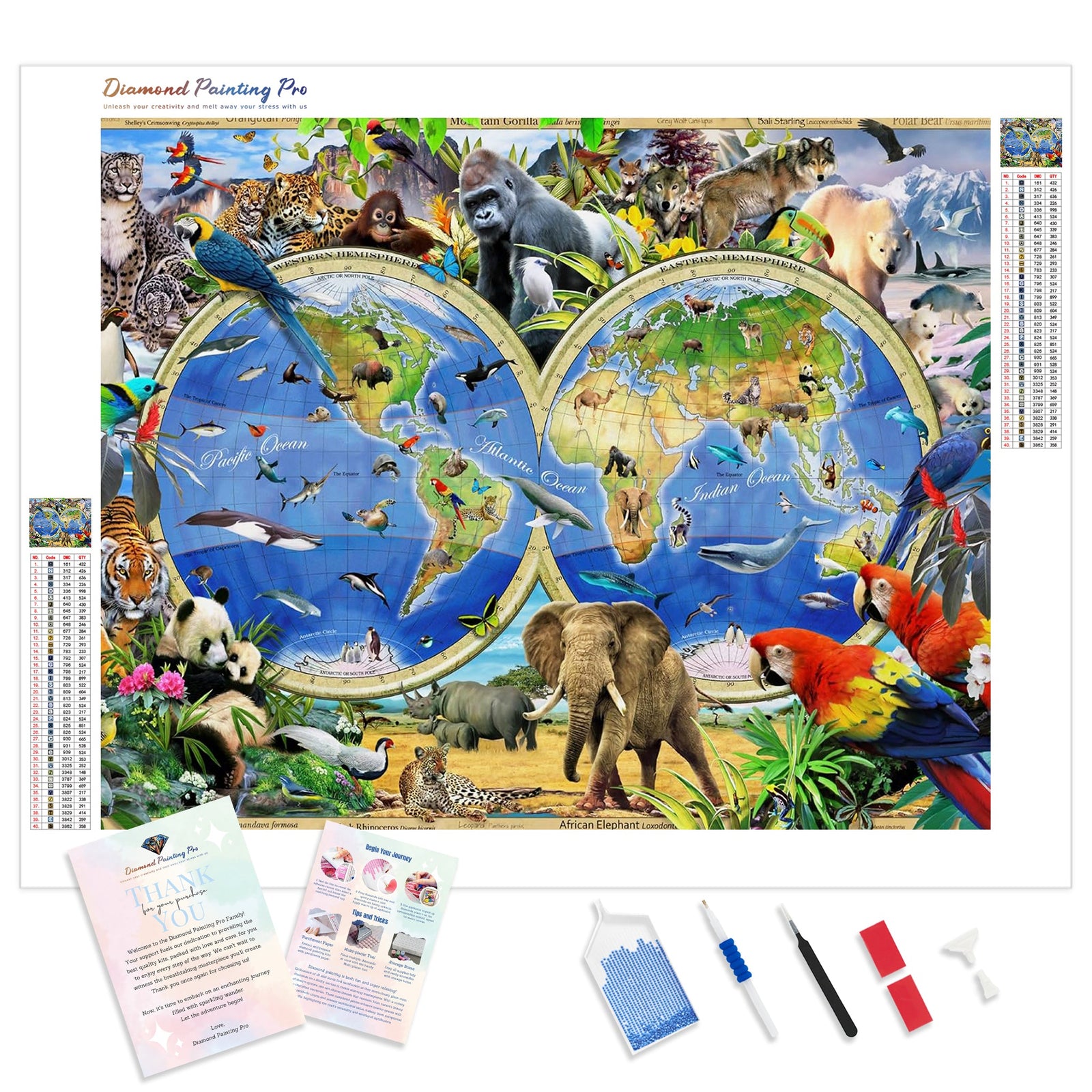 Wildlife Map | Diamond Painting Kit - Full Drill - Square or Round Diamonds with AB Drills Option