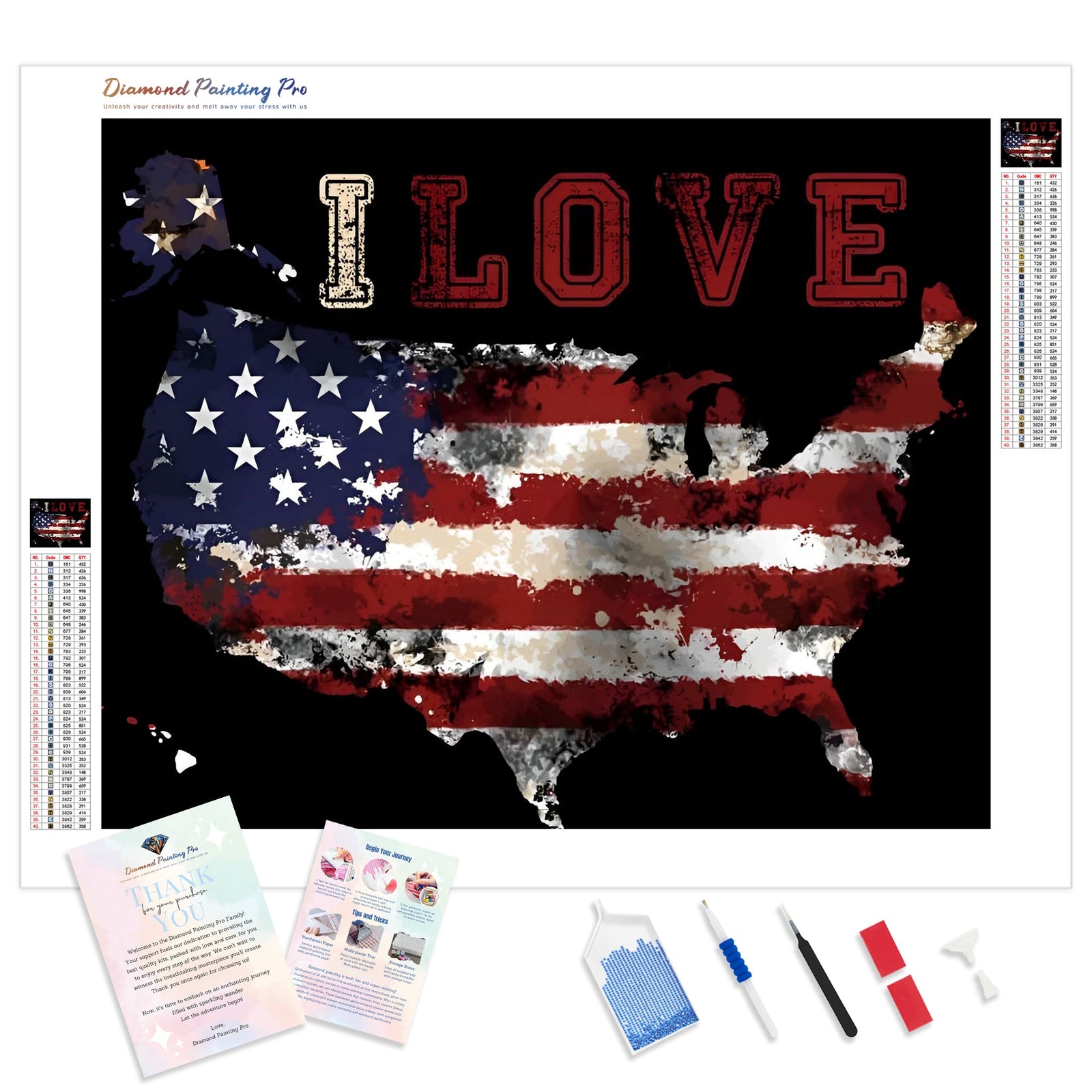 US Map Love | Diamond Painting Kit - Full Drill - Square or Round Diamonds with AB Drills Option