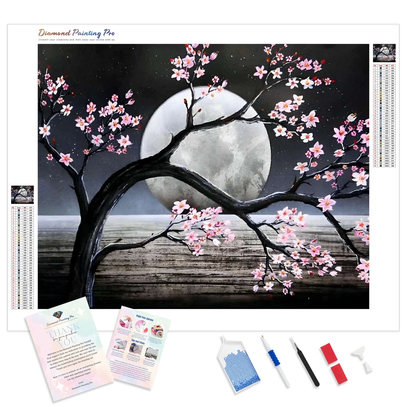 Cherry Trees under the Moon | Diamond Painting Kit - Full Drill - Square or Round Diamonds with AB Drills Option