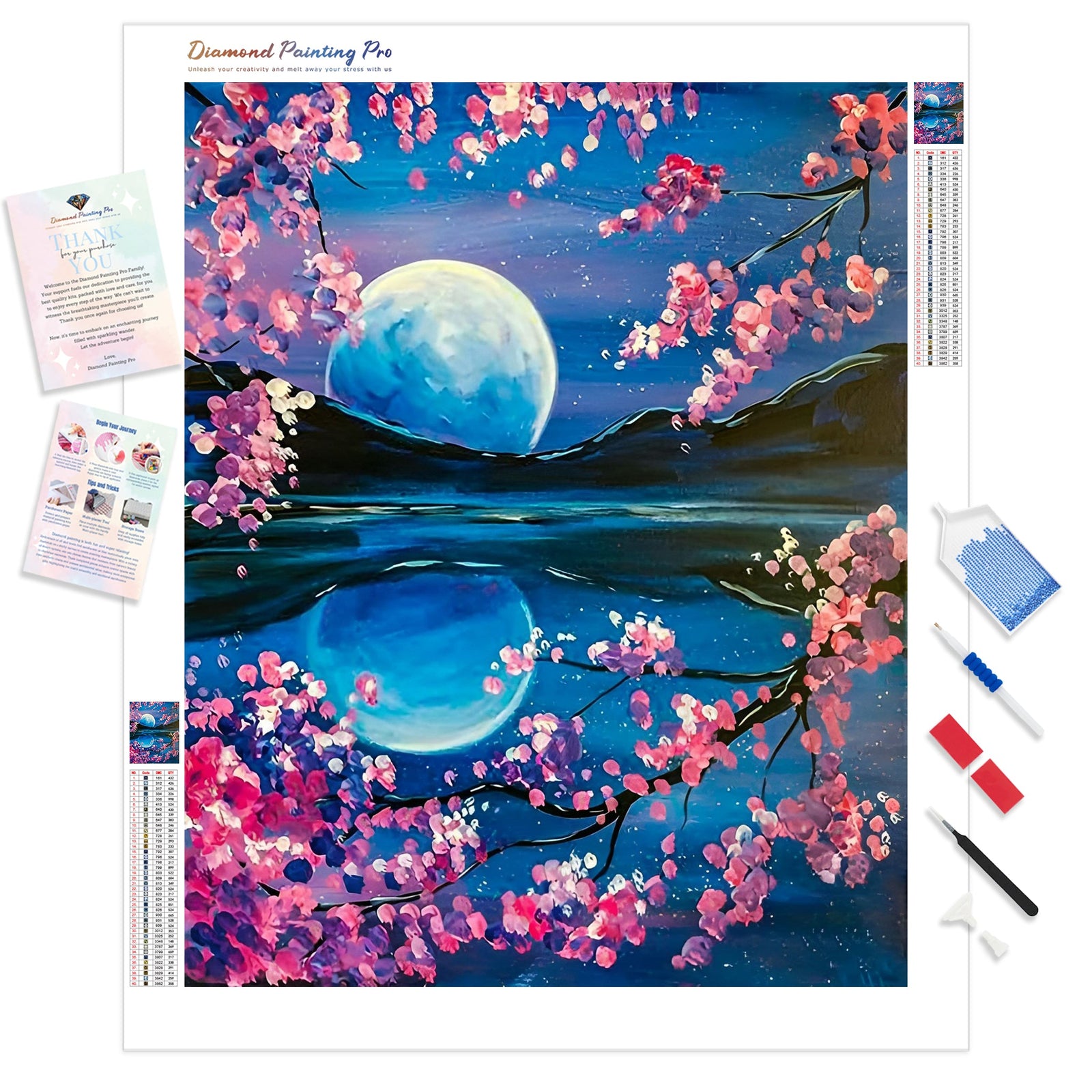 Moon Reflection Cherry Tree | Diamond Painting Kit - Full Drill - Square or Round Diamonds with AB Drills Option