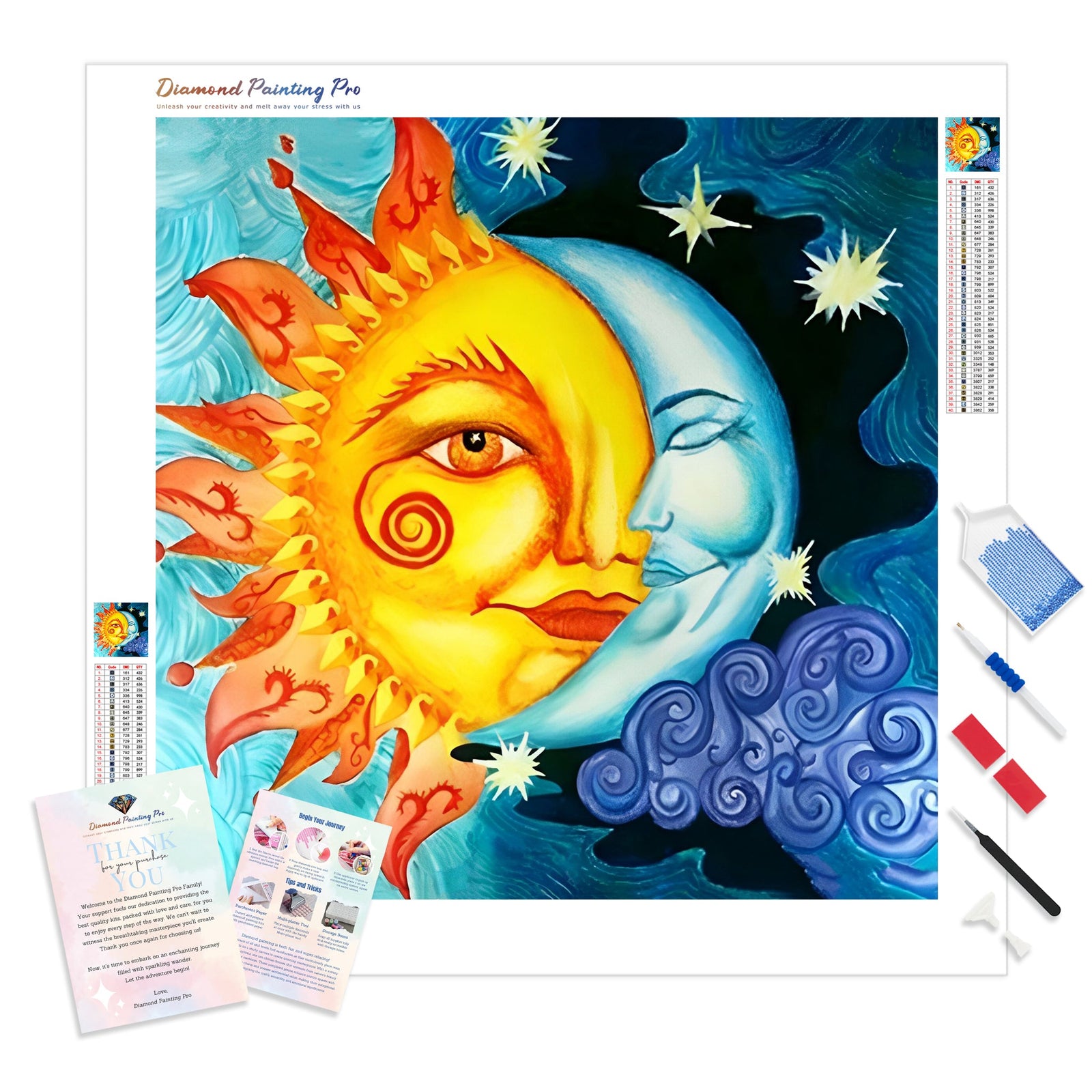 Celestial Sun and Moon | Diamond Painting Kit - Full Drill - Square or Round Diamonds with AB Drills Option