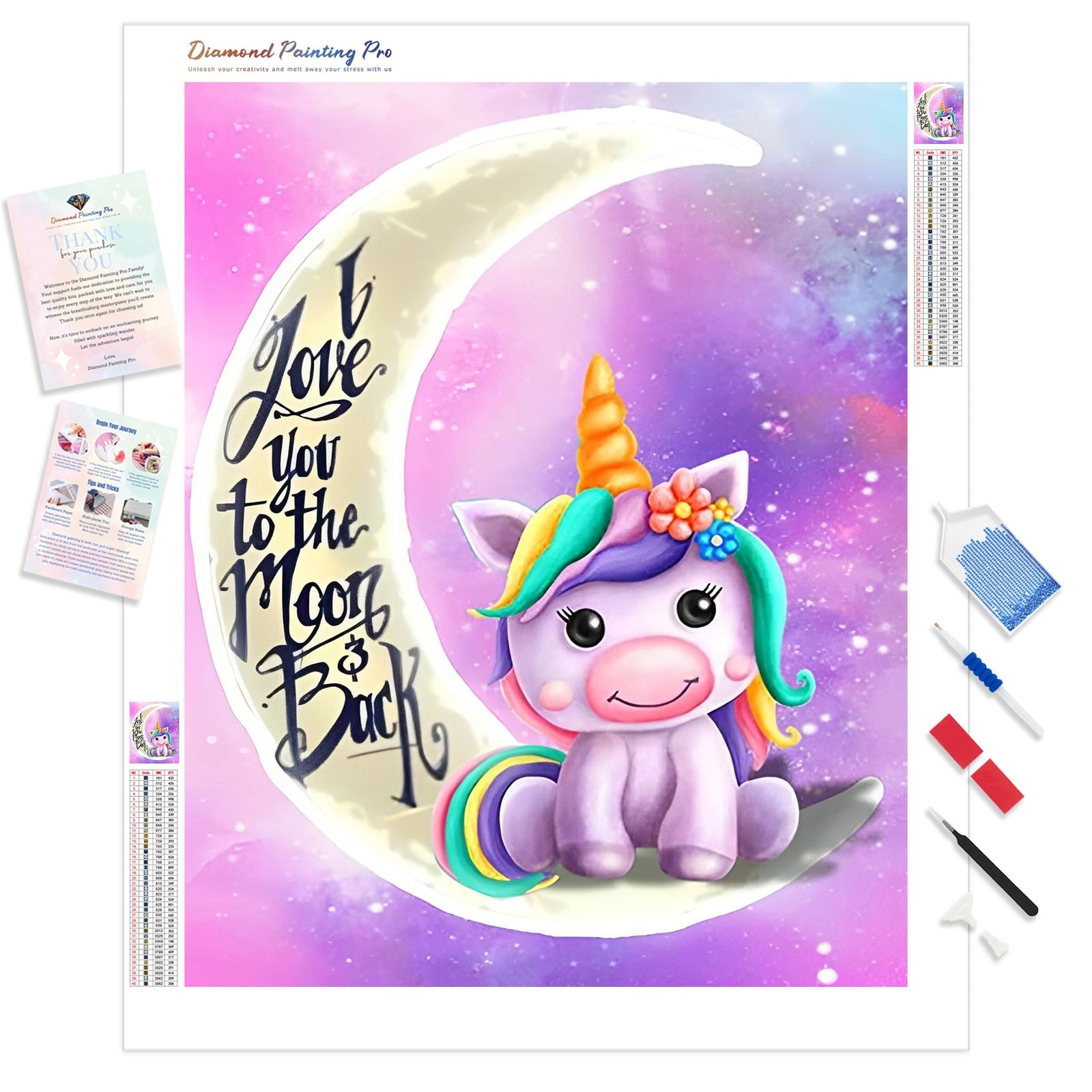 Unicorn Moon | Diamond Painting Kit - Full Drill - Square or Round Diamonds with AB Drills Option