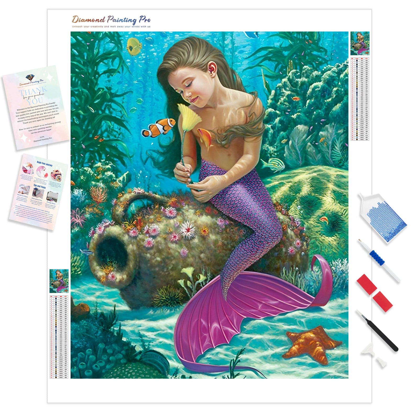 Baby Girl Mermaid | Diamond Painting Kit - Full Drill - Square or Round Diamonds with AB Drills Option