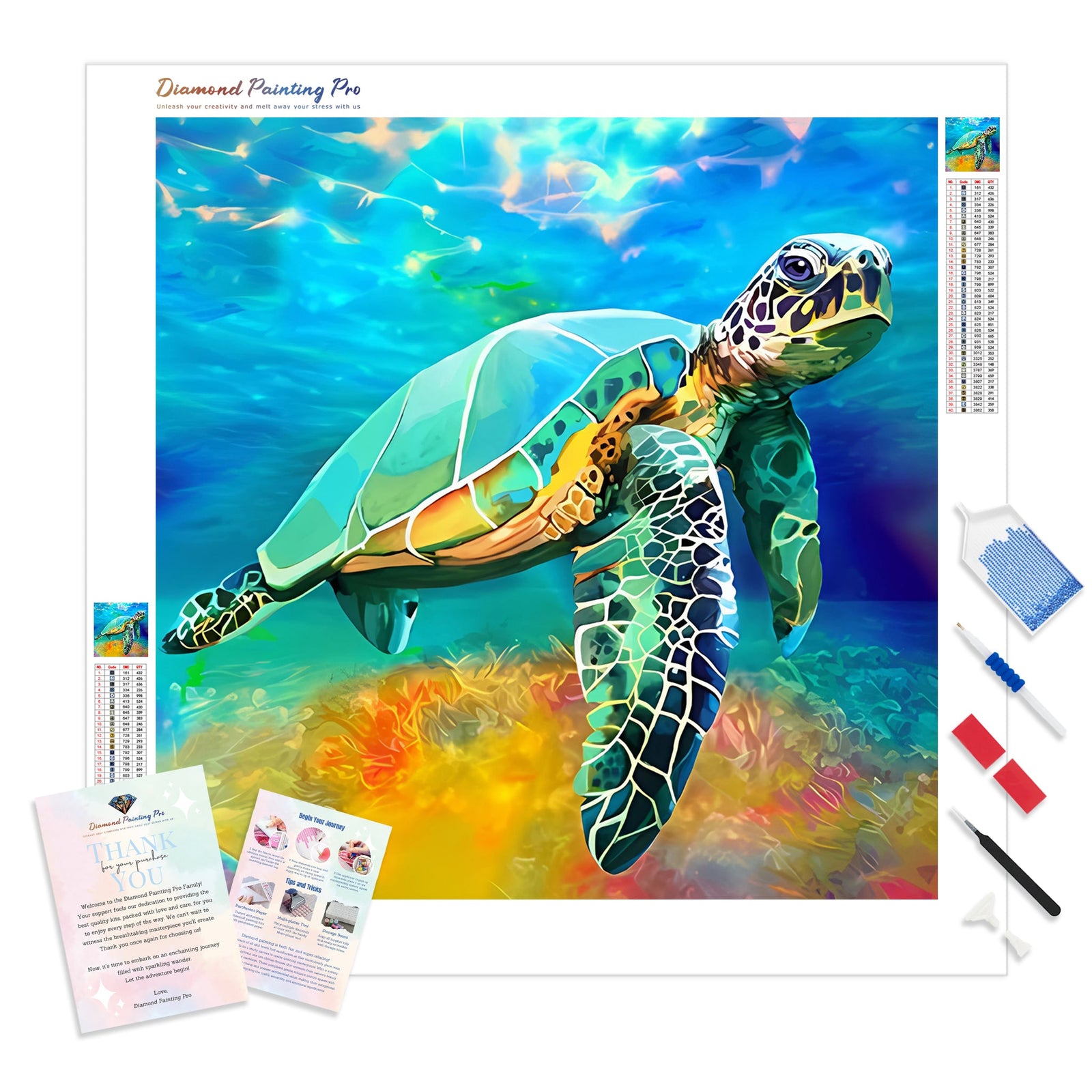 Sea Turtle Underwater | Diamond Painting Kit - Full Drill - Square or Round Diamonds with AB Drills Option