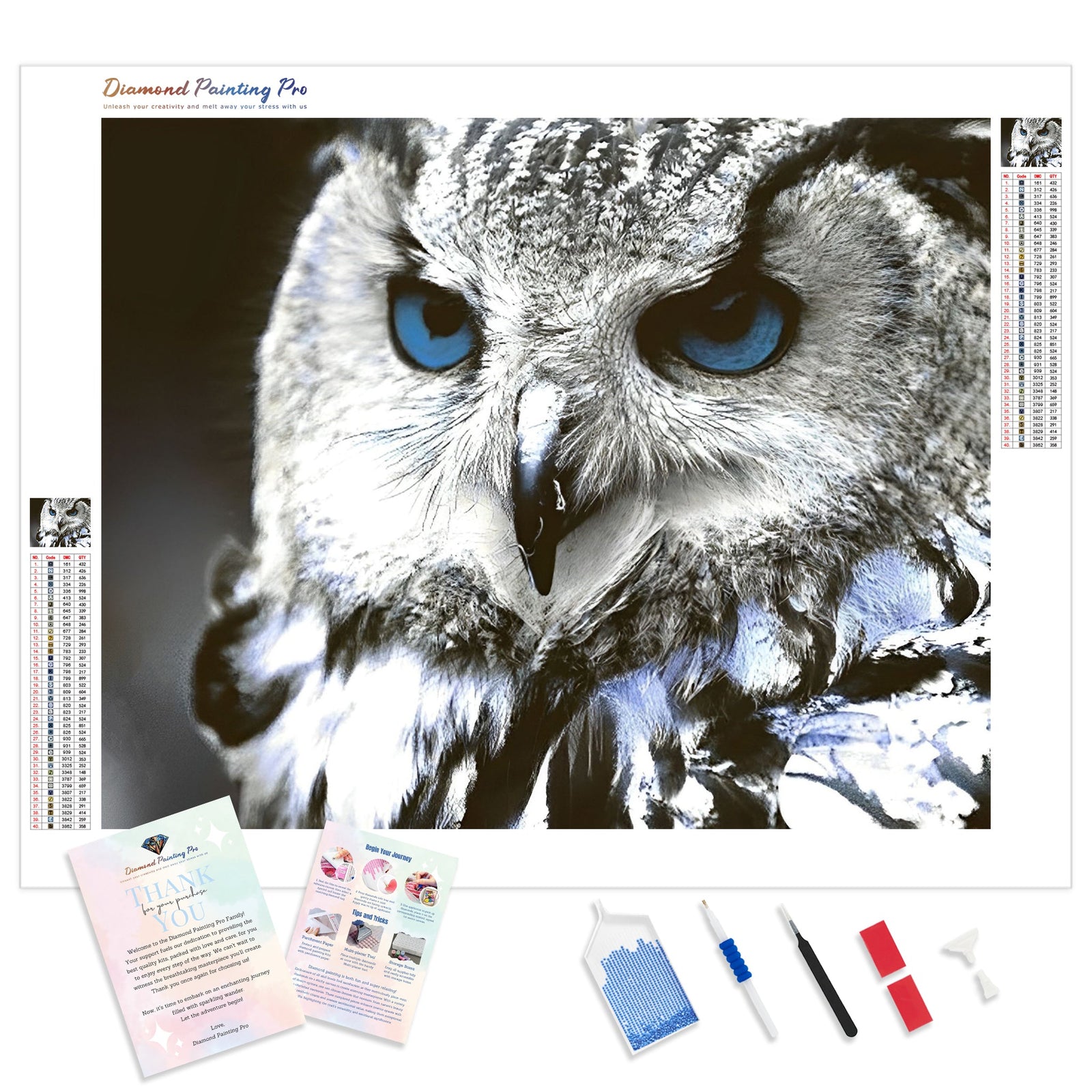 Snow Owl Close-up | Diamond Painting Kit - Full Drill - Square or Round Diamonds with AB Drills Option