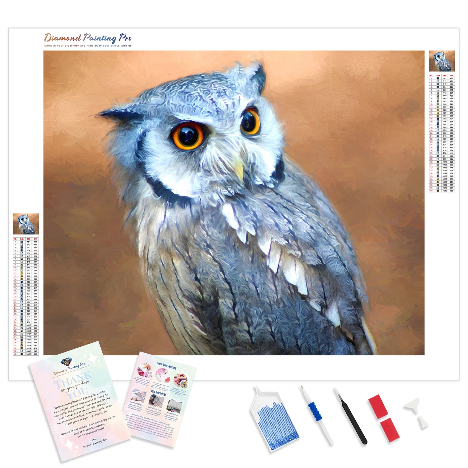 Charming Owl | Diamond Painting Kit - Full Drill - Square or Round Diamonds with AB Drills Option