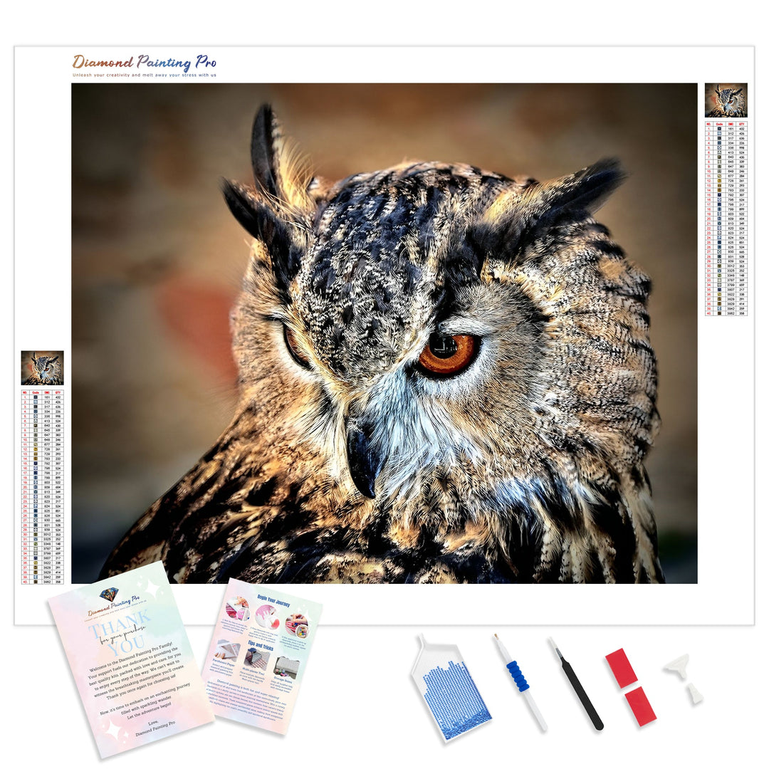 Close-up Owl | Diamond Painting Kit - Full Drill - Square or Round Diamonds with AB Drills Option