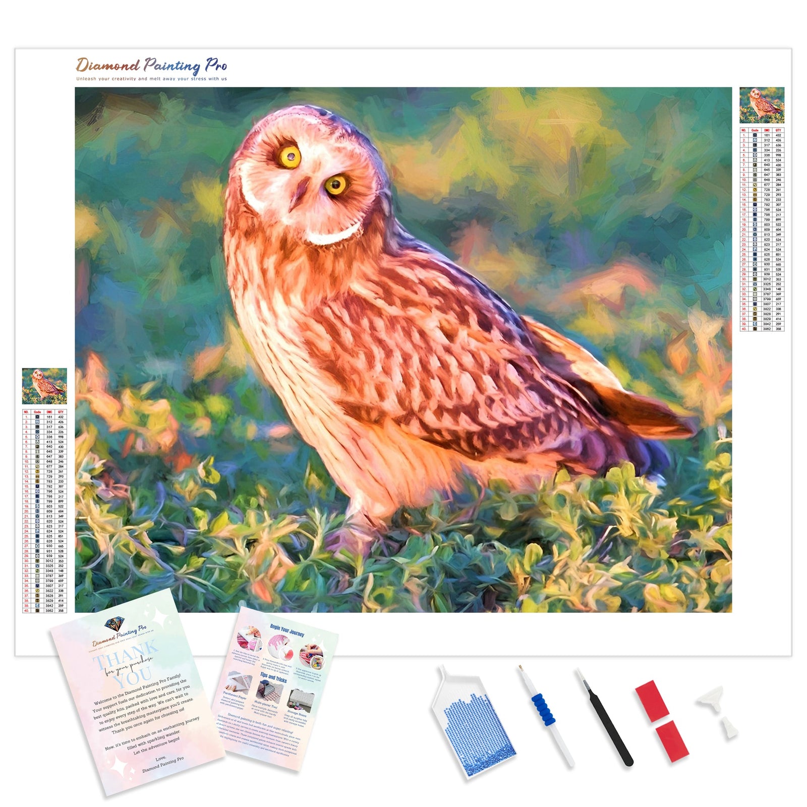 Whimsical Owl | Diamond Painting Kit - Full Drill - Square or Round Diamonds with AB Drills Option