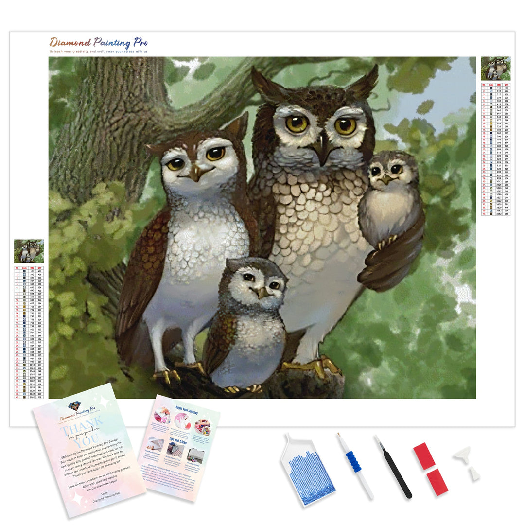 Owl Families | Diamond Painting Kit - Full Drill - Square or Round Diamonds with AB Drills Option