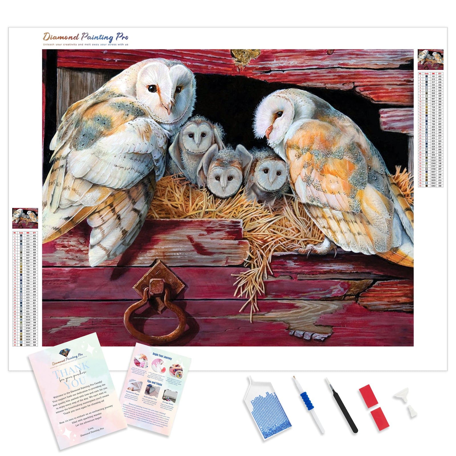 Owl Family | Diamond Painting Kit - Full Drill - Square or Round Diamonds with AB Drills Option