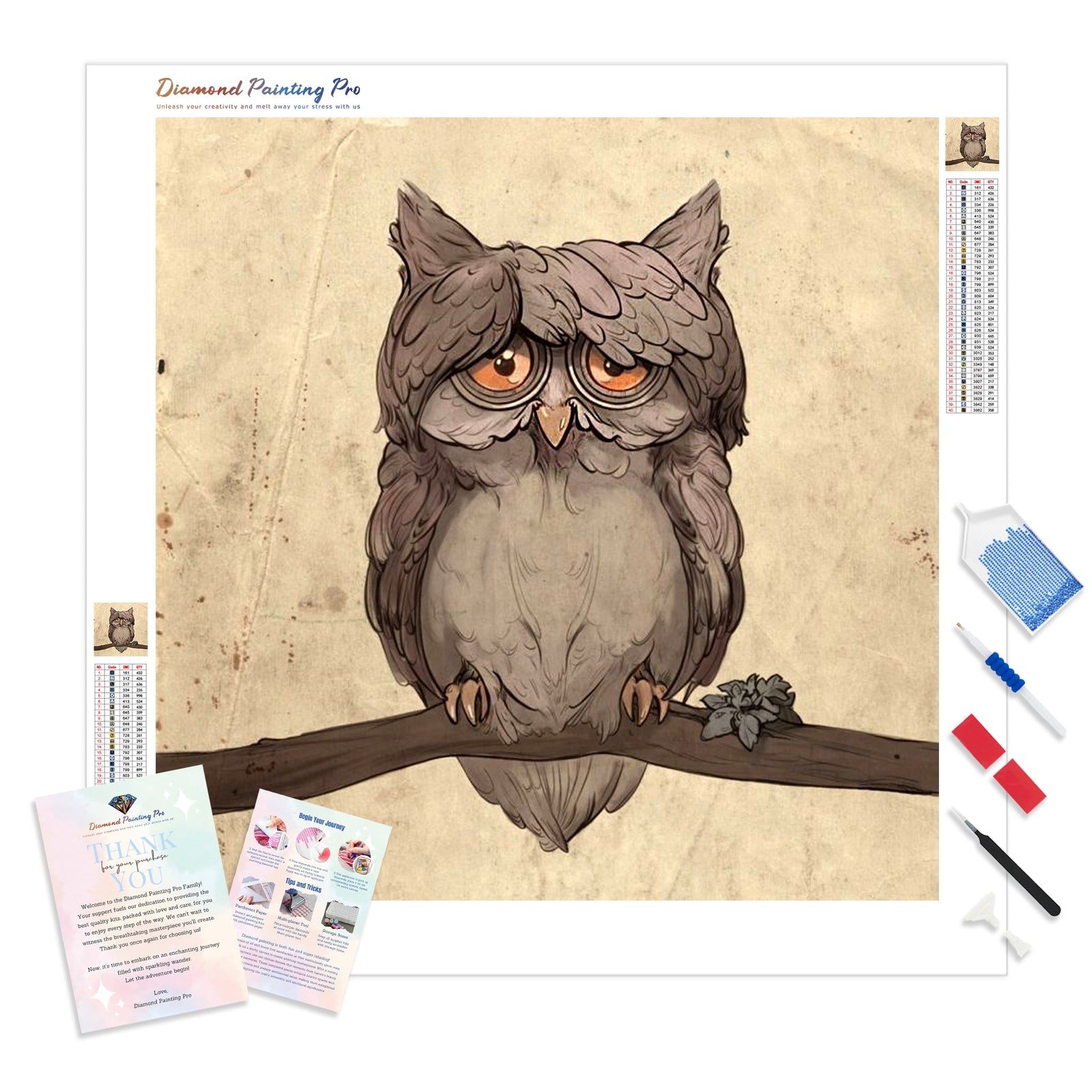 Cartoon Cute Owl | Diamond Painting Kit - Full Drill - Square or Round Diamonds with AB Drills Option