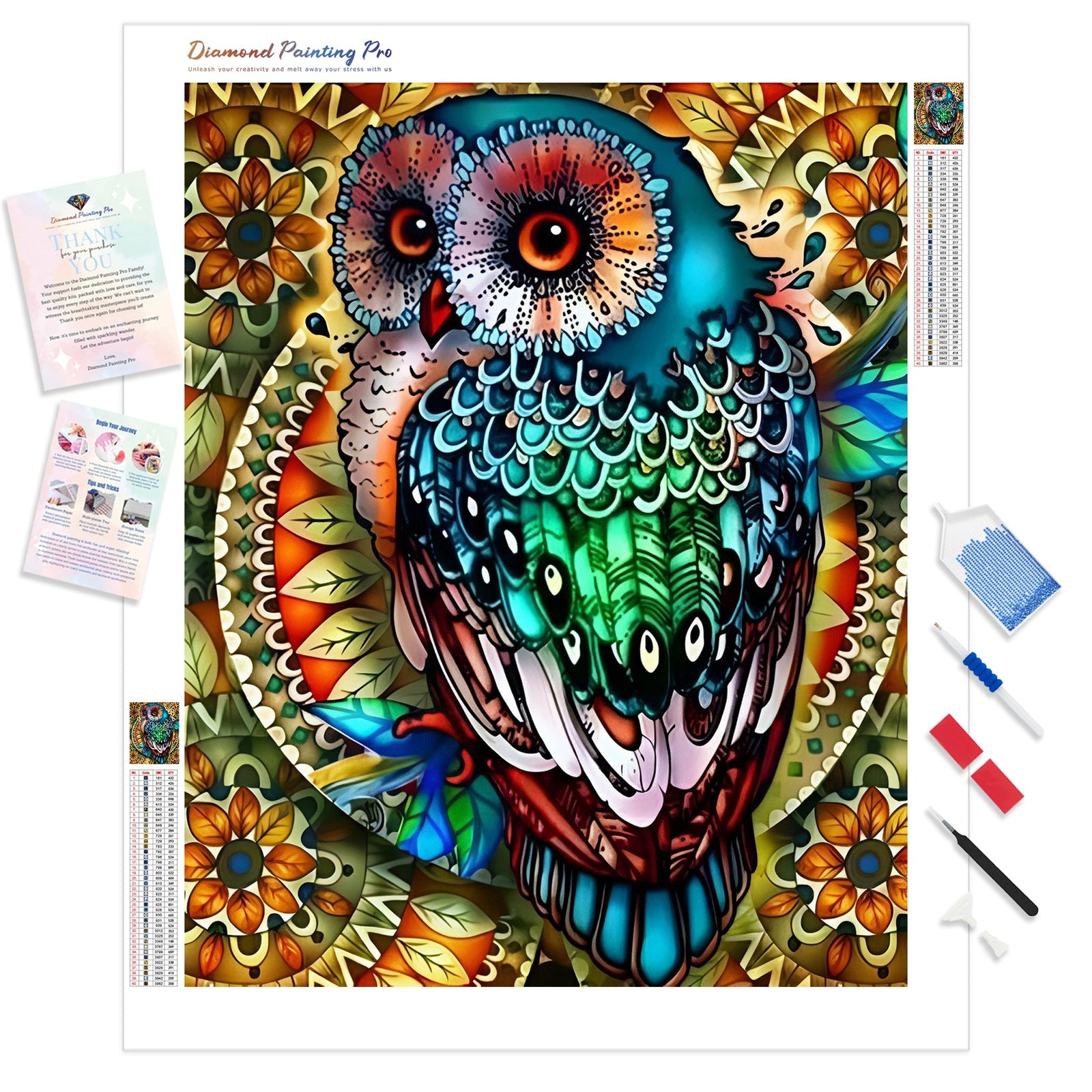 Mandala Berry Branch Owl | Diamond Painting Kit - Full Drill - Square or Round Diamonds with AB Drills Option