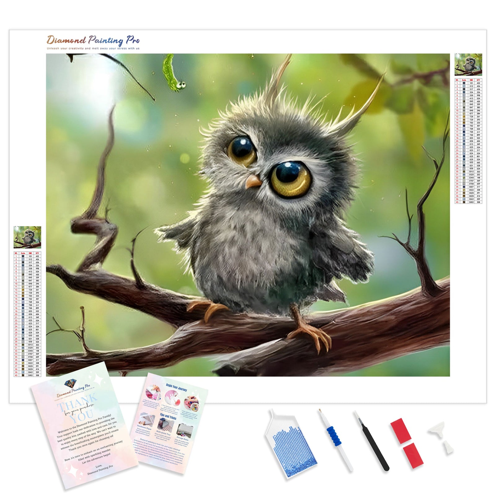 Hooty the Cutie | Diamond Painting Kit - Full Drill - Square or Round Diamonds with AB Drills Option