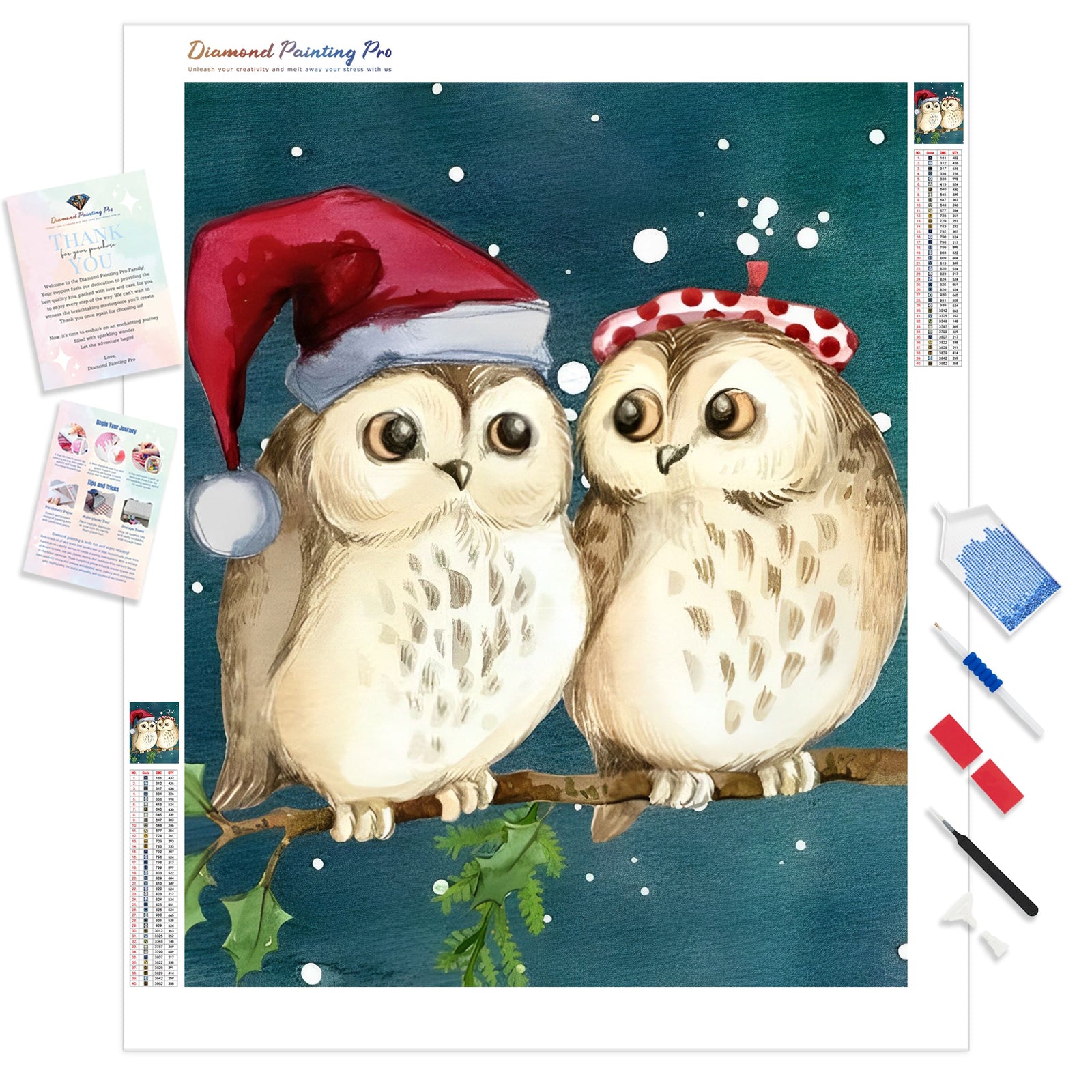 Christmas Owl Friends | Diamond Painting Kit - Full Drill - Square or Round Diamonds with AB Drills Option