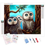 Three Little Hoots | Diamond Painting Kit - Full Drill - Square or Round Diamonds with AB Drills Option