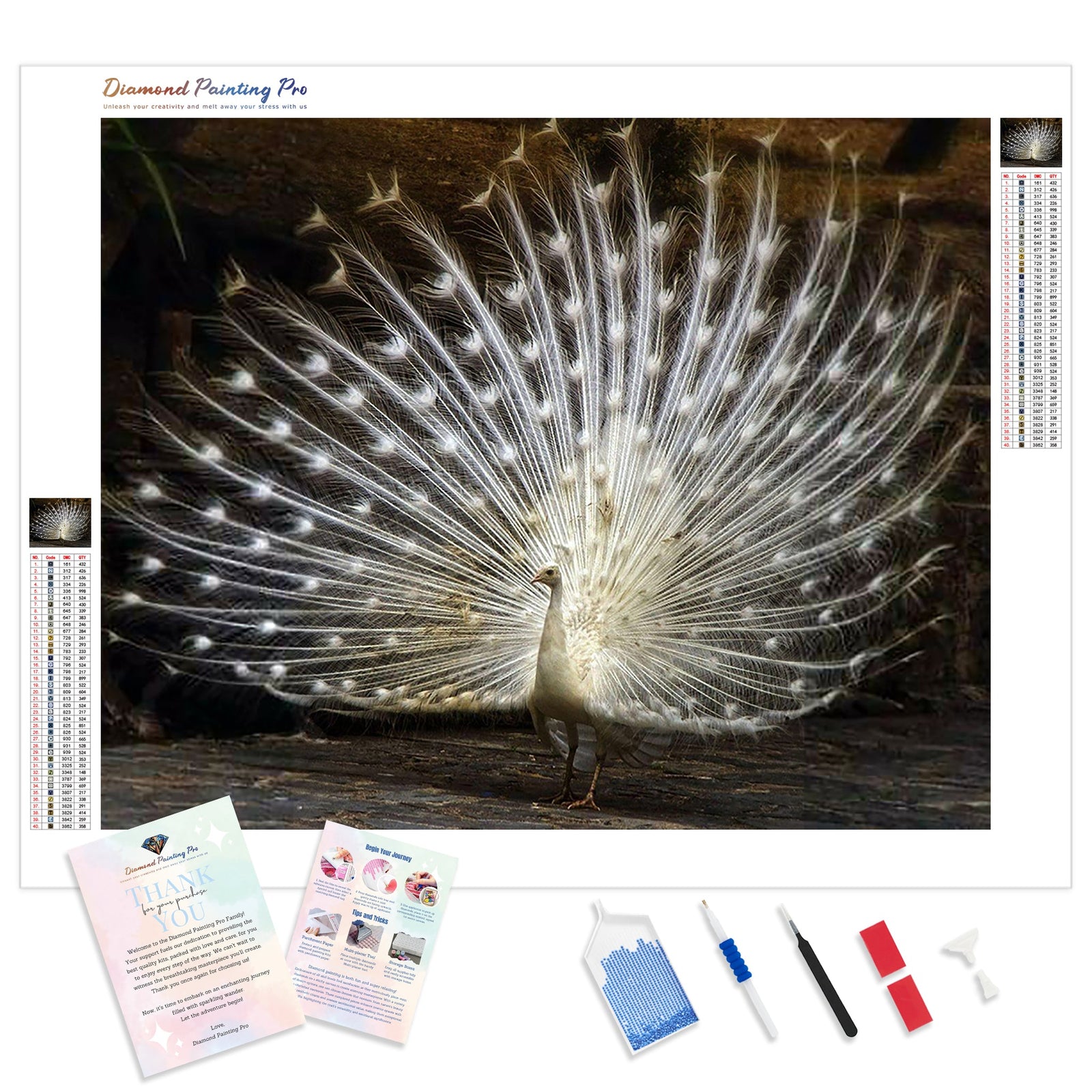 Albino Peacock | Diamond Painting Kit - Full Drill - Square or Round Diamonds with AB Drills Option