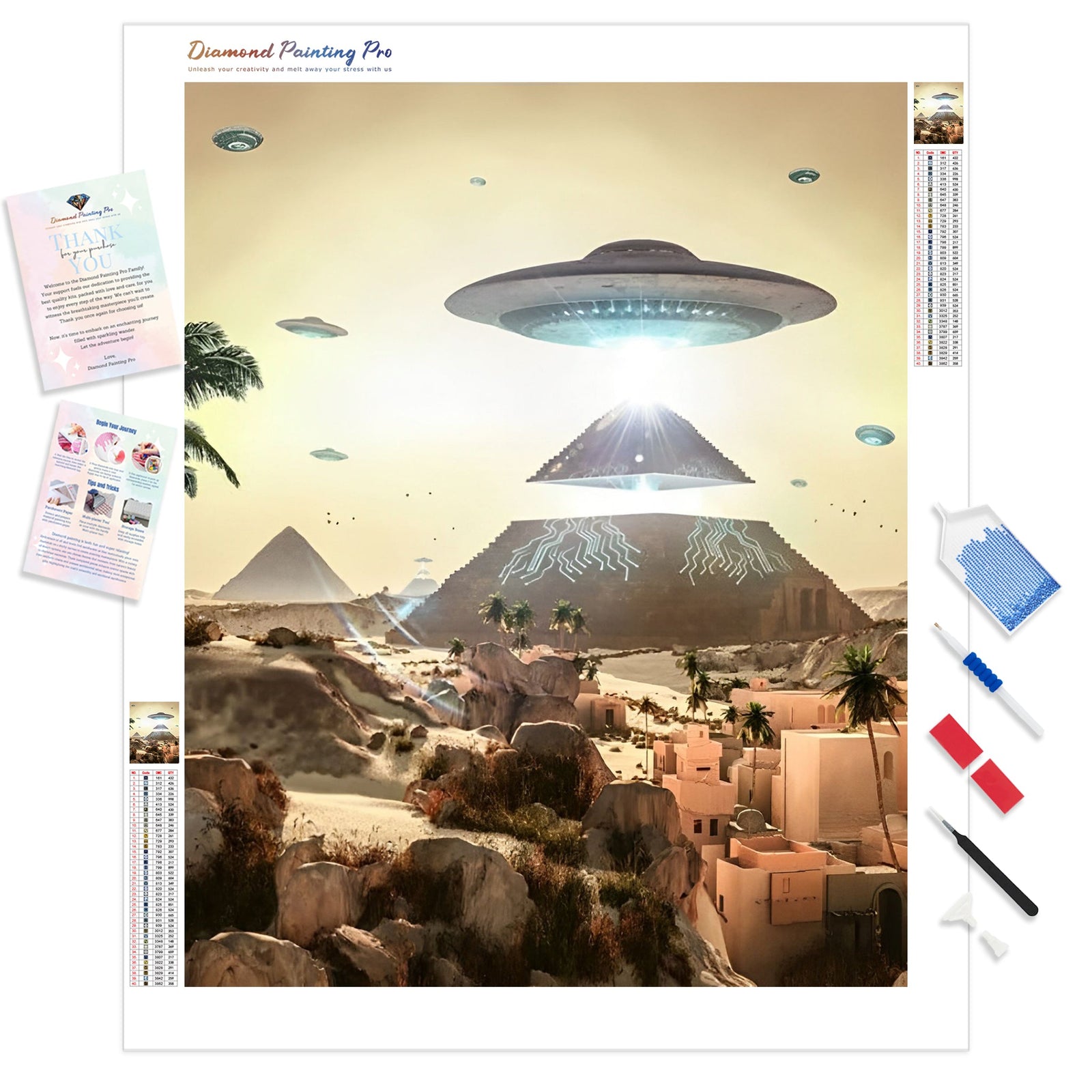 Alien Pyramids | Diamond Painting Kit - Full Drill - Square or Round Diamonds with AB Drills Option