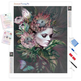 Woman and Flowers | Diamond Painting Kit - Full Drill - Square or Round Diamonds with AB Drills Option