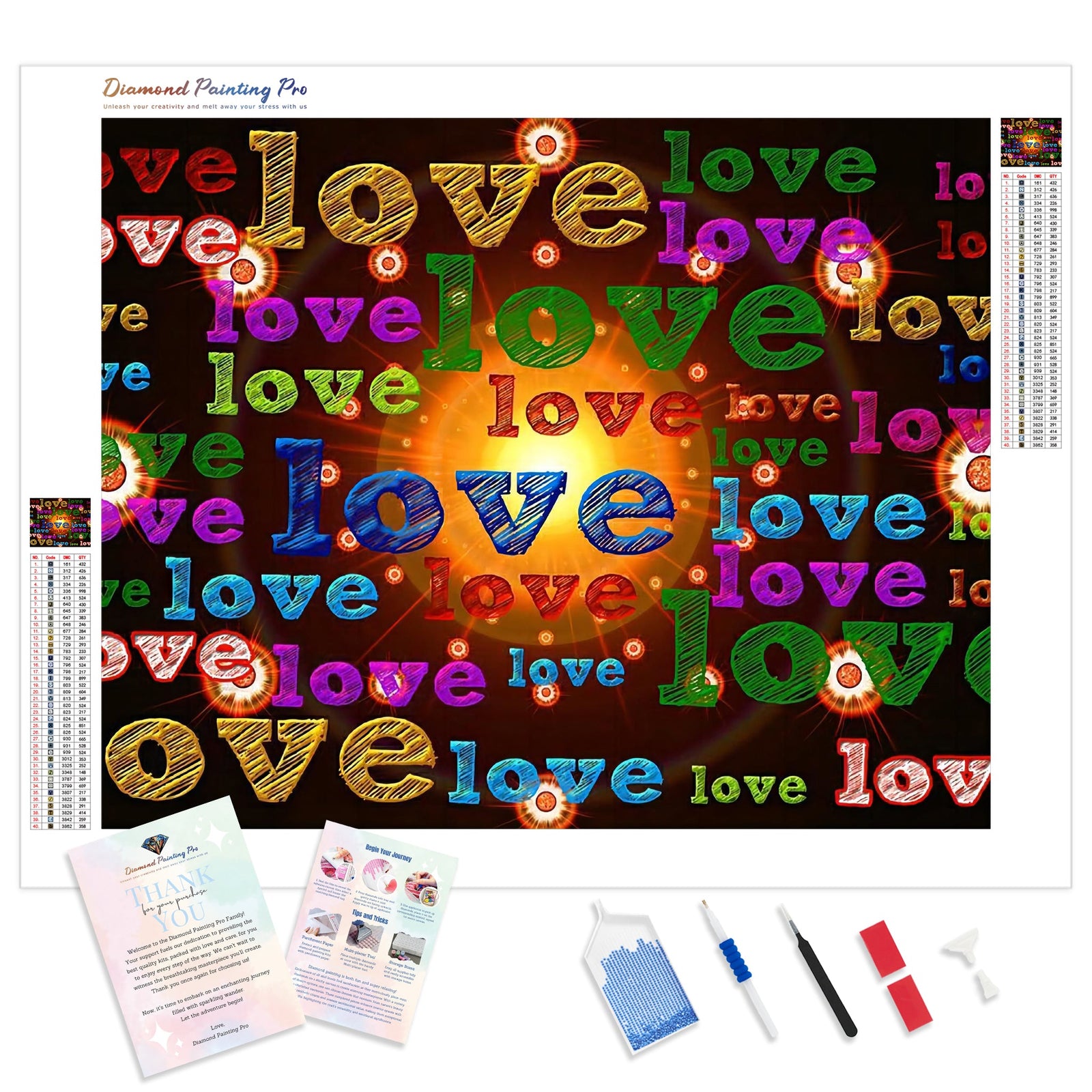 Love Love Love | Diamond Painting Kit - Full Drill - Square or Round Diamonds with AB Drills Option