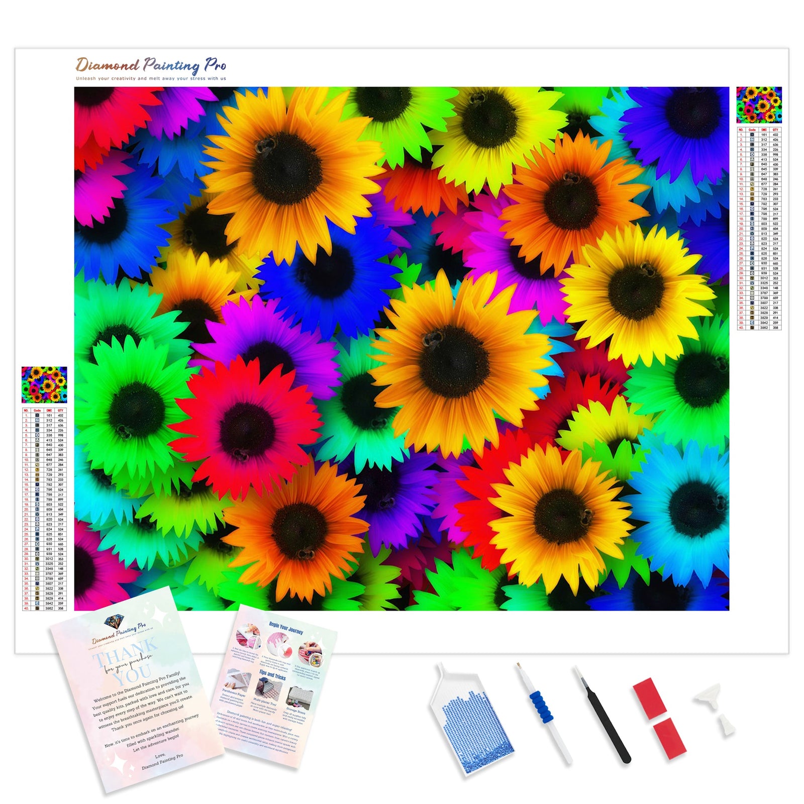 Rainbow Sea of Sunflowers | Diamond Painting Kit - Full Drill - Square or Round Diamonds with AB Drills Option