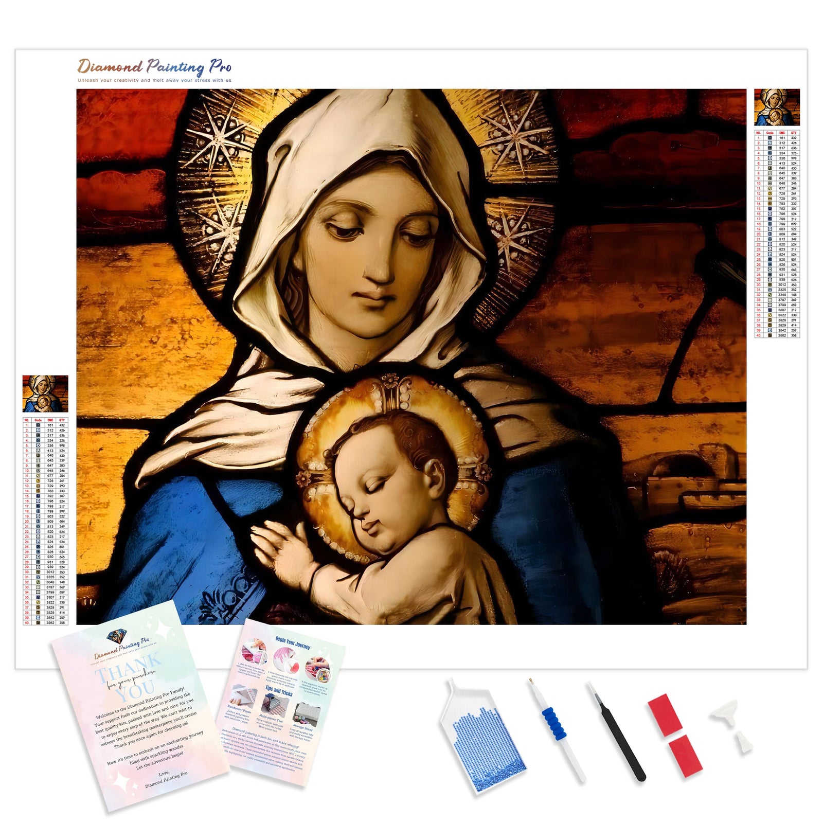 Virgin Mary with Baby Jesus | Diamond Painting Kit - Full Drill - Square or Round Diamonds with AB Drills Option